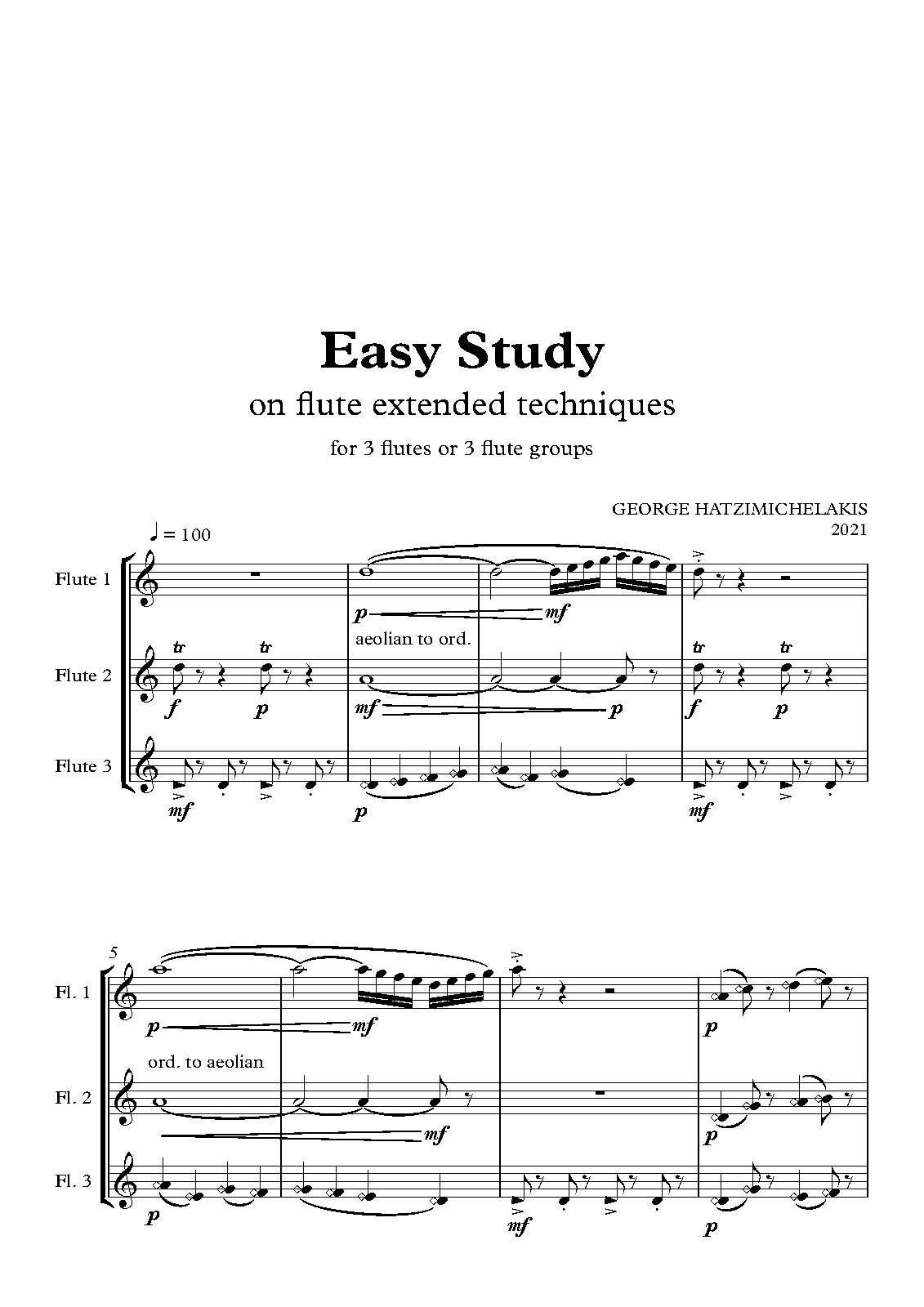 Easy Study on Flute Extended Techniques, Op.418 (Hatzimichelakis, IMSLP