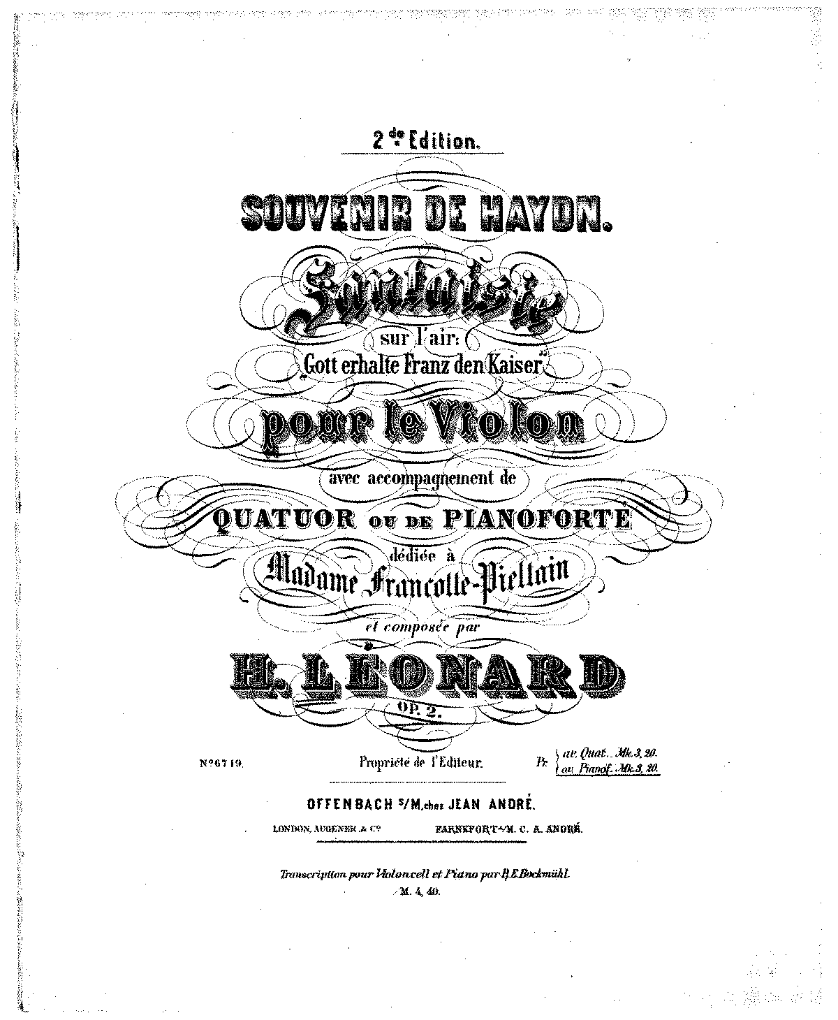 Souvenir de Haydn, Op.2 (Léonard, Hubert) - IMSLP: Free Sheet Music PDF ...