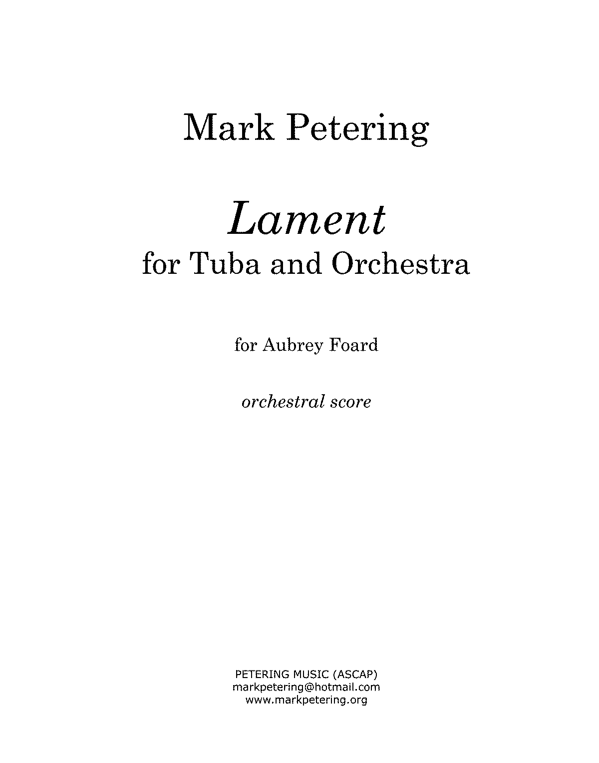 Lament for Tuba and Orchestra (Petering, Mark) - IMSLP