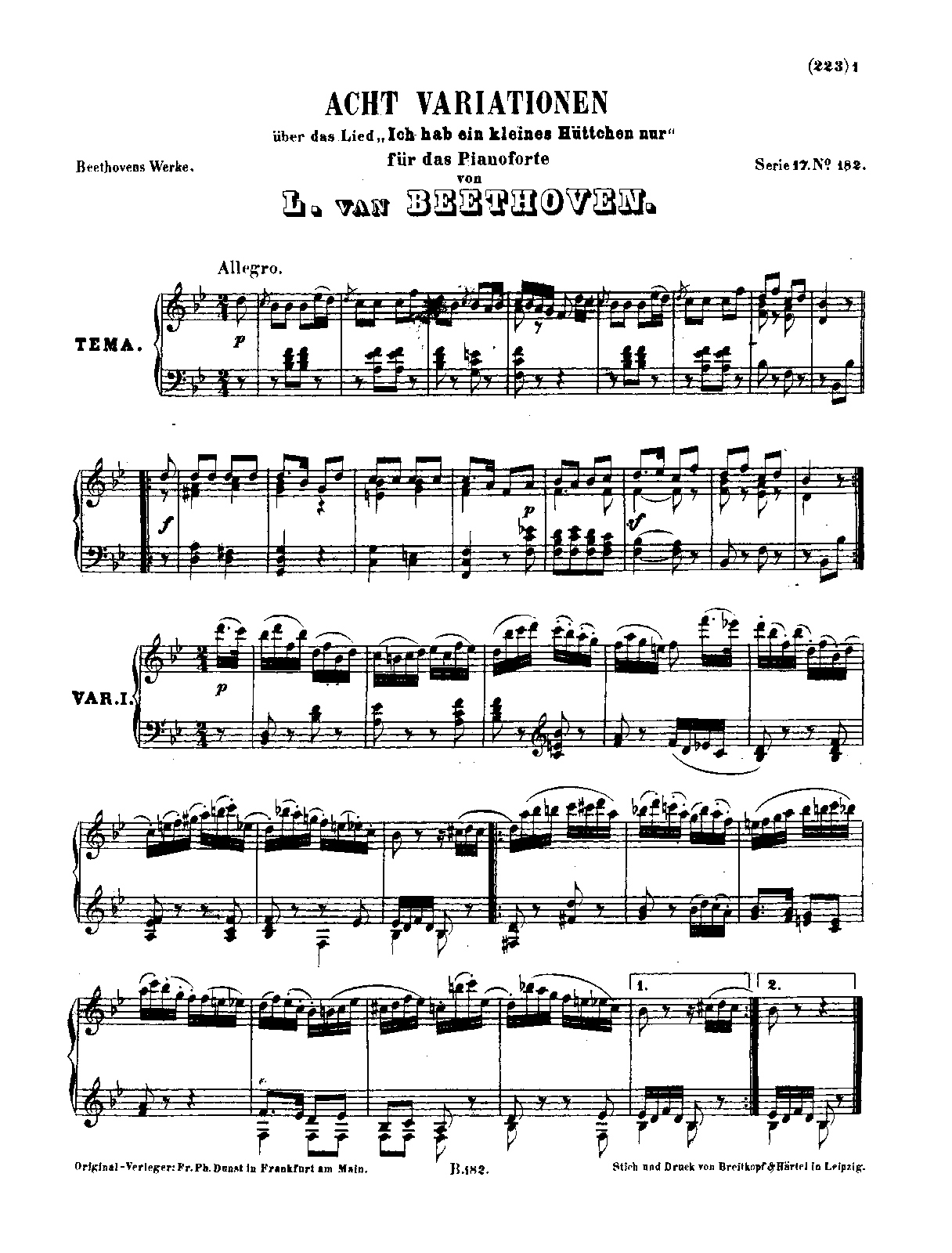 8 Variations on the Song 'Ich hab ein kleines Huttchen nur'