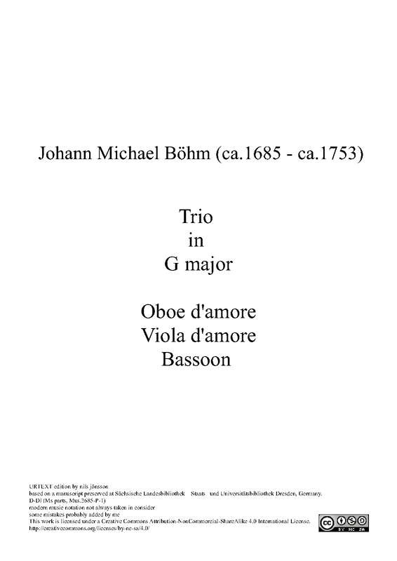 Trio for Viola d'amore, Oboe d'amore and Bassoon (Böhm, Johann Michael