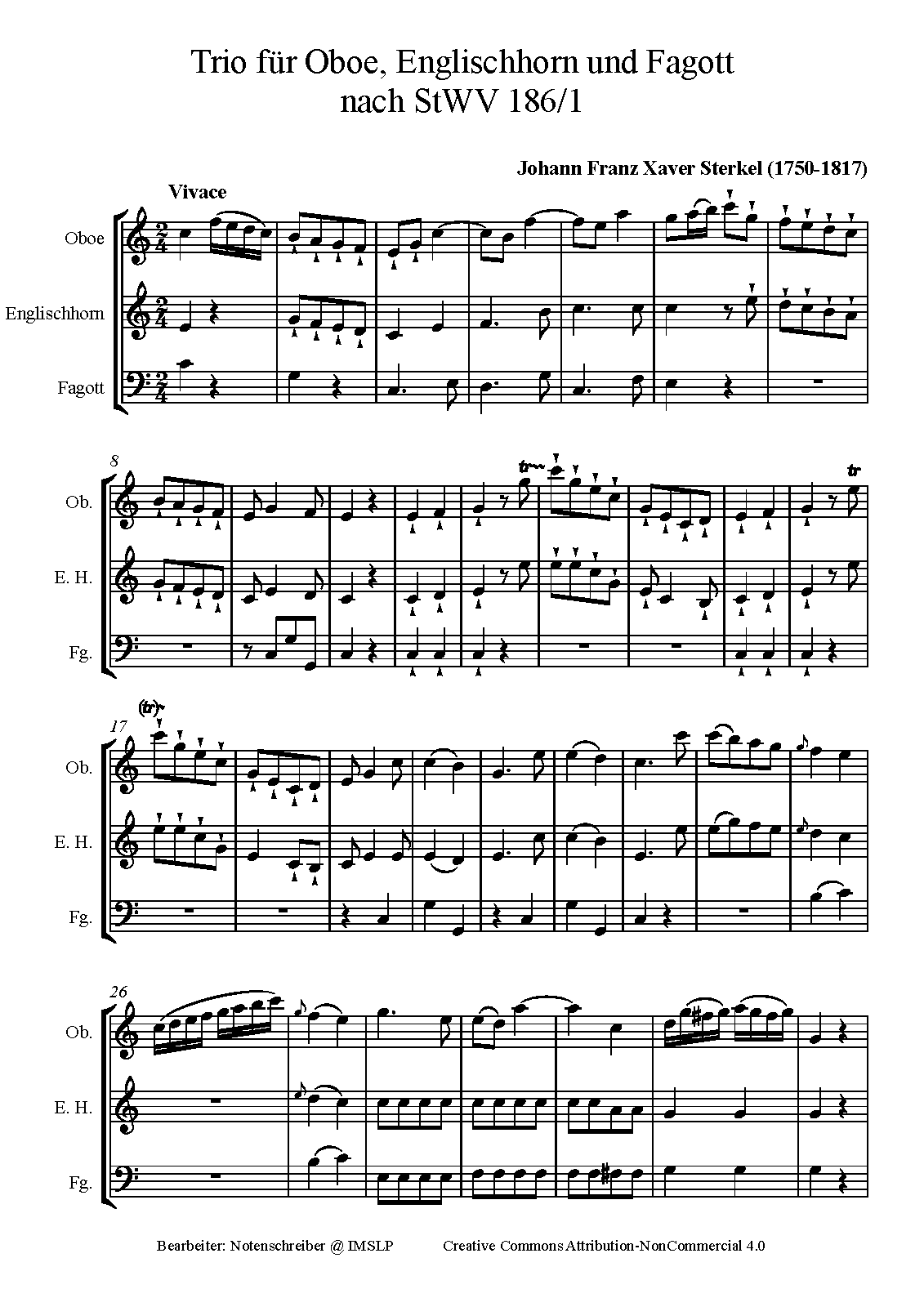 Trio for 2 Violins and Bass in Bflat major, StWV 186∕1 (Sterkel