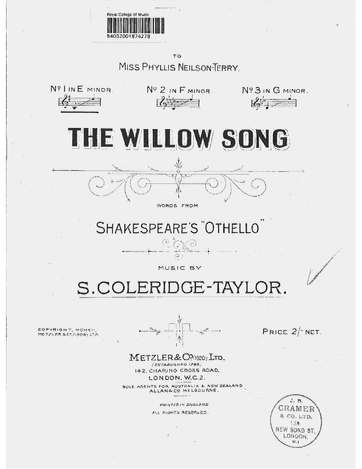 The Willow Song (Coleridge-Taylor, Samuel) - IMSLP