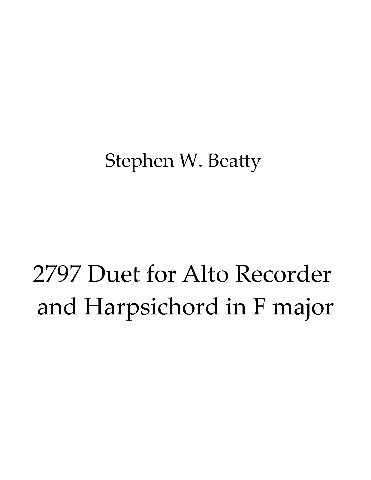 Duet for Alto Recorder and Harpsichord in F major, Op.2797 (Beatty