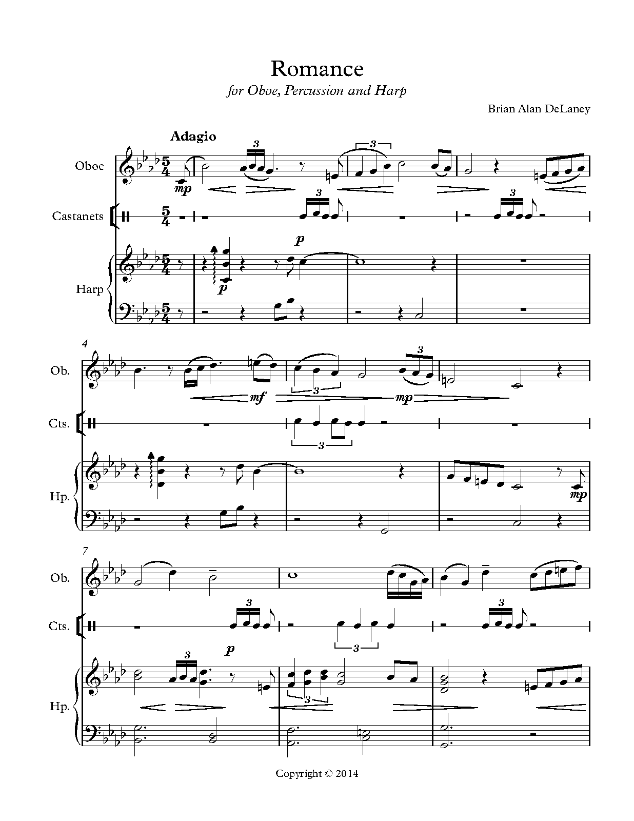 Romance for Oboe, Percussion, and Harp (DeLaney, Brian Alan) IMSLP