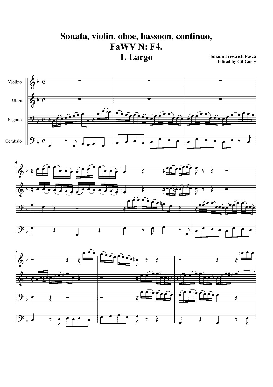 Sonata for Violin, Oboe, Bassoon and Continuo, FaWV NF4 (Fasch, Johann