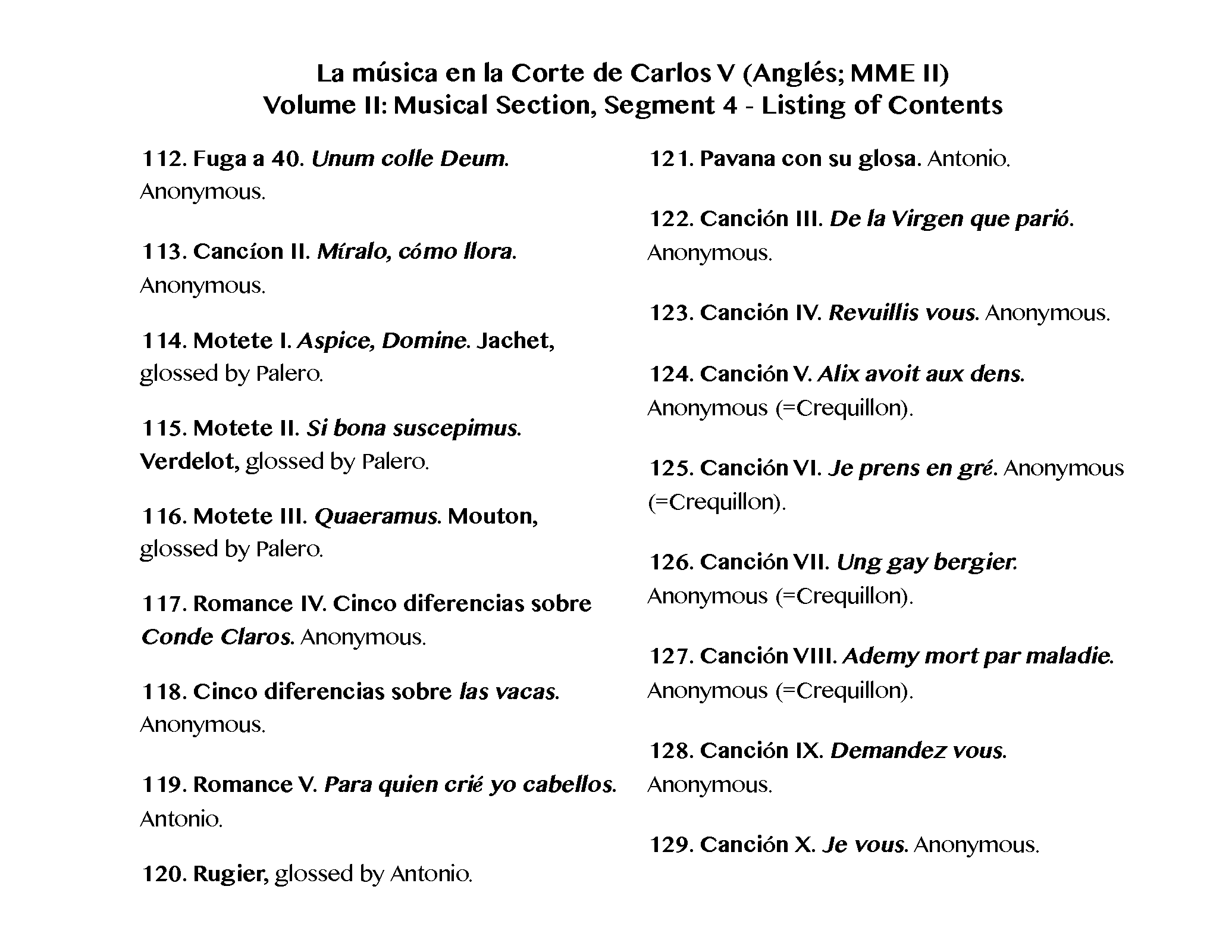 File:PMLP392363-La música en la Corte de Carlos V (Anglés), MME II, Vol. 2, musical score only, segment 4, listing of contents.pdf