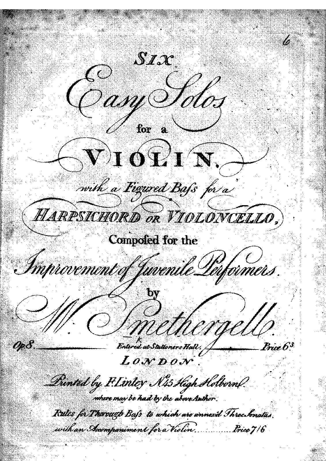 6 Easy Violin Sonatas, Op.8 (Smethergell, William) - IMSLP