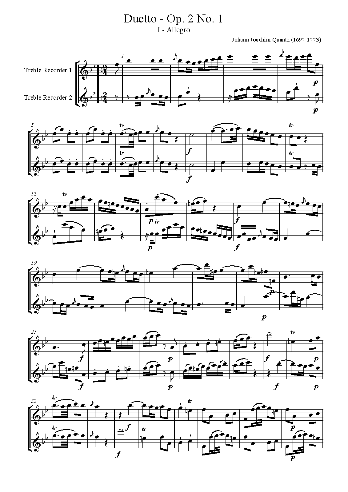 6 Duets for 2 Flutes, QV 32 (Quantz, Johann Joachim) IMSLP Free