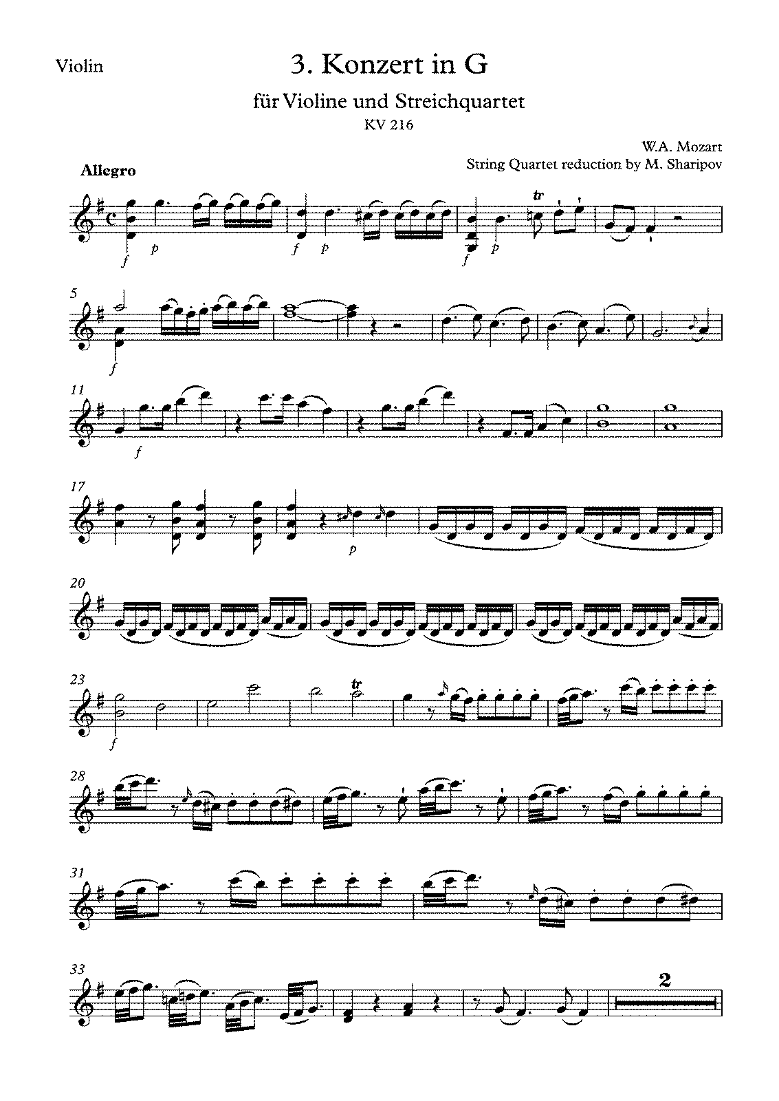 Violin Concerto No3 In G Major K216 Mozart Wolfgang Amadeus Imslp Free Sheet Music Pdf 6413