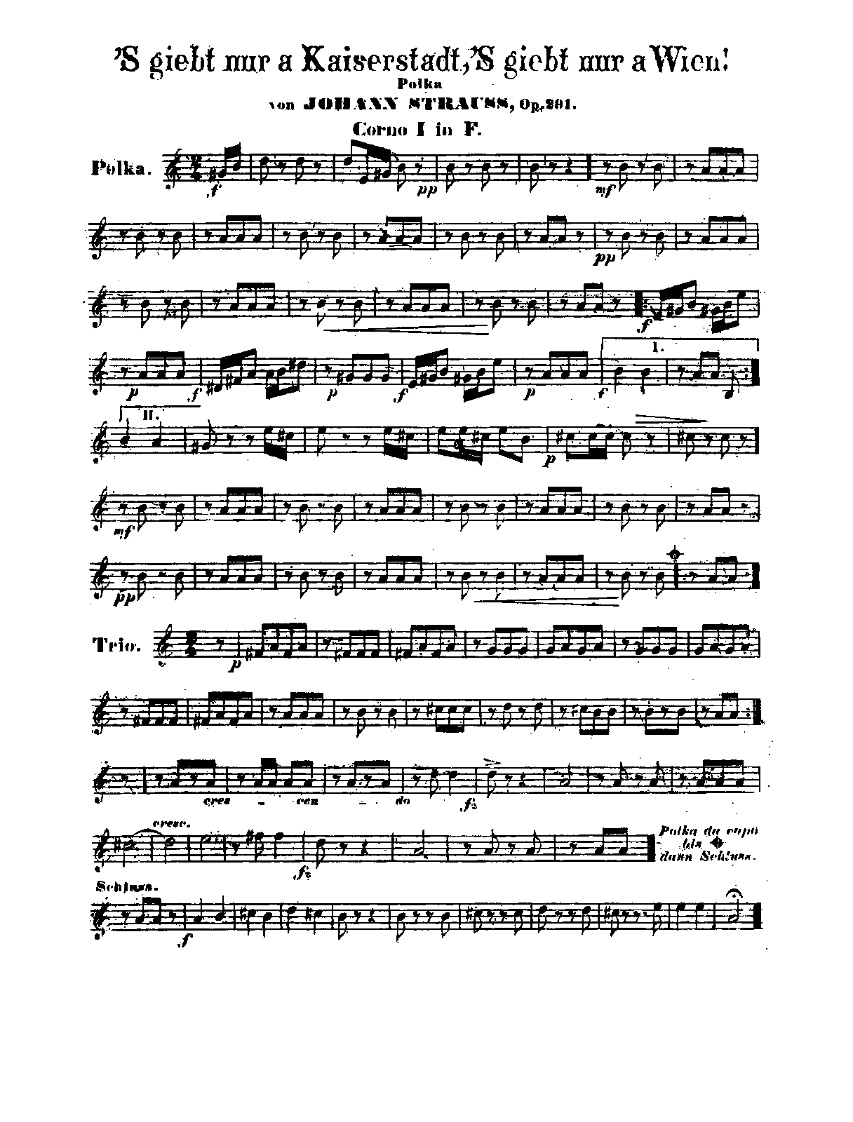 File:PMLP34313-Strauss Jr. 's gibt nur a Kaiserstadt, 's gibt nur a Wien!, Op.291 - Horn 1-4 (F).pdf