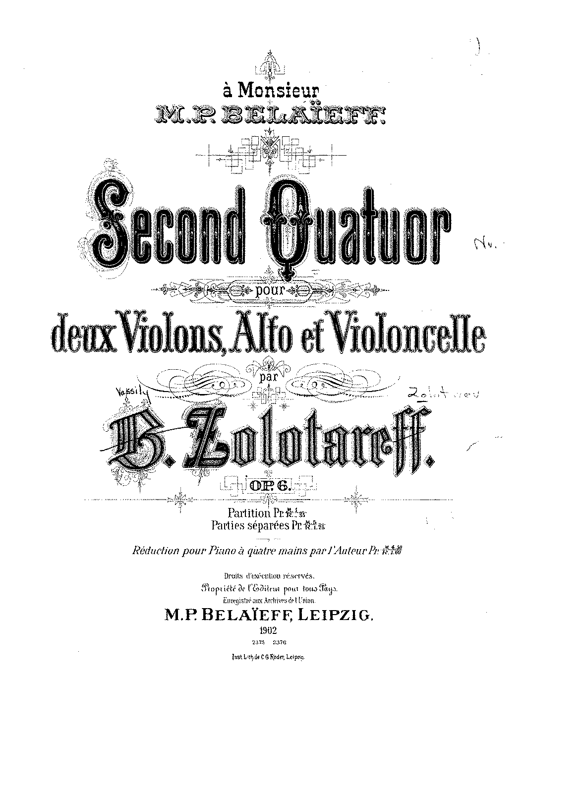 String Quartet No.2, Op.6 (Zolotarev, Vasily) - IMSLP: Free Sheet Music ...