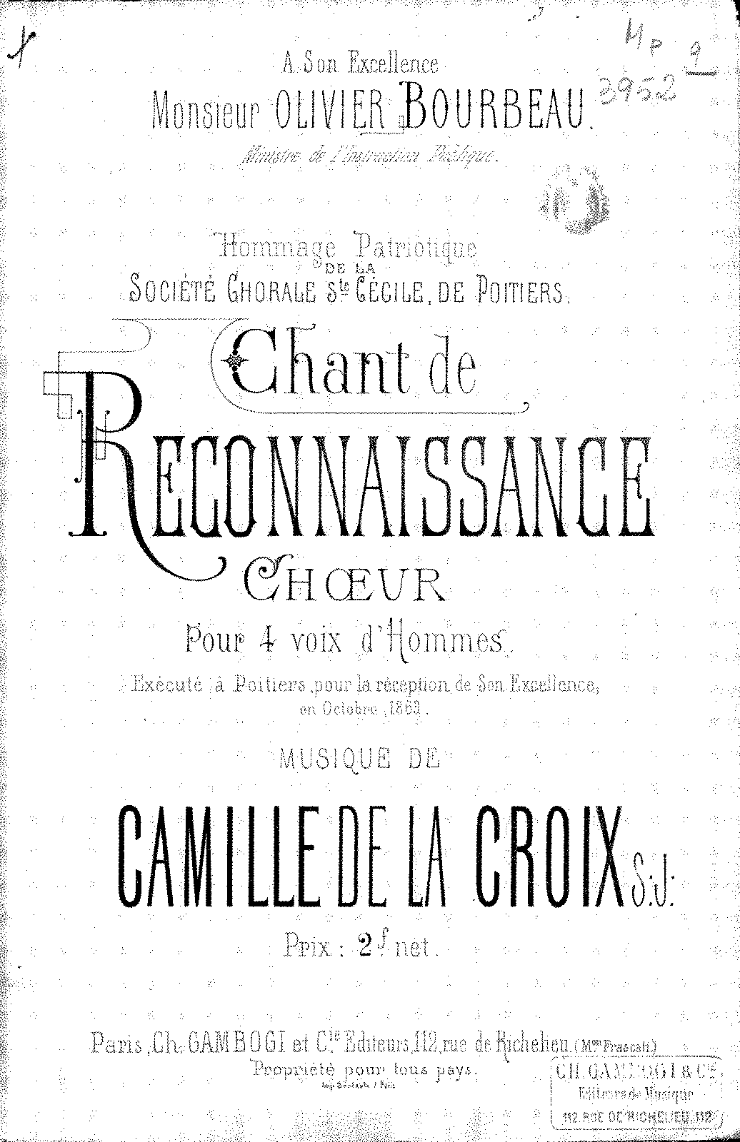 Chant de reconnaissance (La Croix, Camille de) - IMSLP