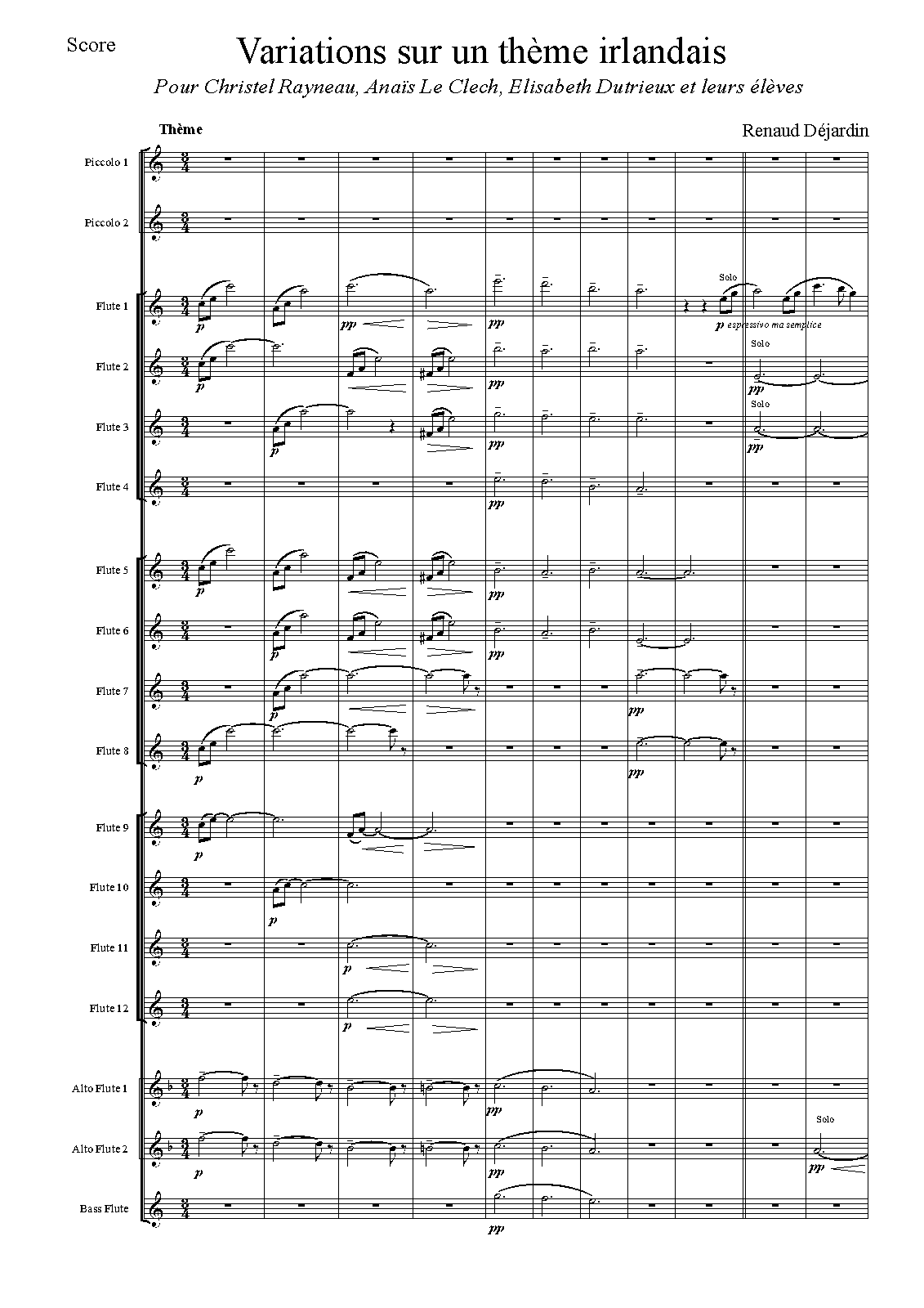 Irish Variations for Flute Orchestra (Déjardin, Renaud) IMSLP