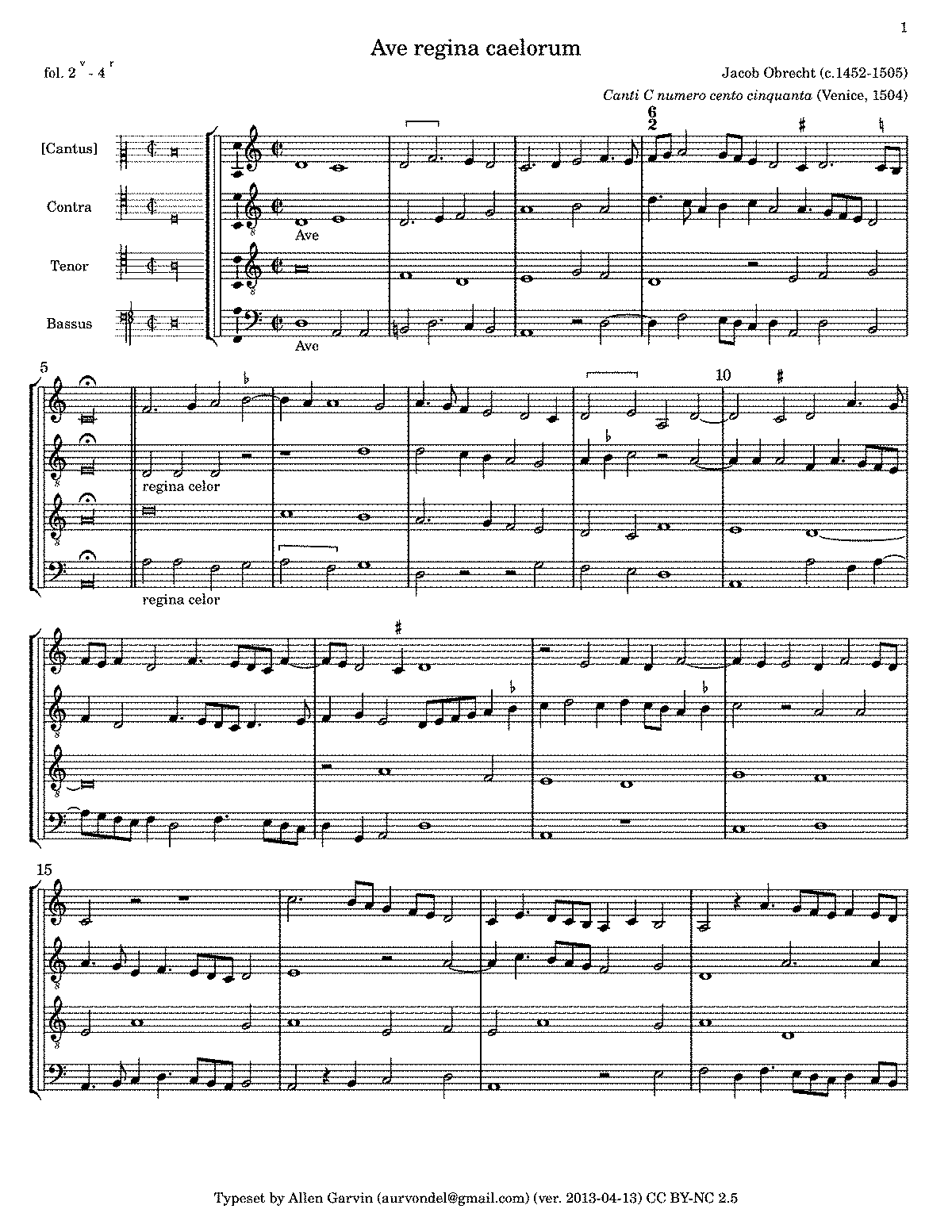 Ave Regina caelorum (Obrecht, Jacob) - IMSLP