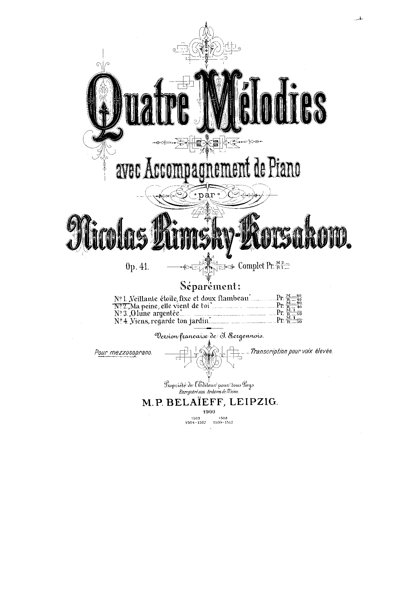 4 Romances, Op.41 (RimskyKorsakov, Nikolay) IMSLP