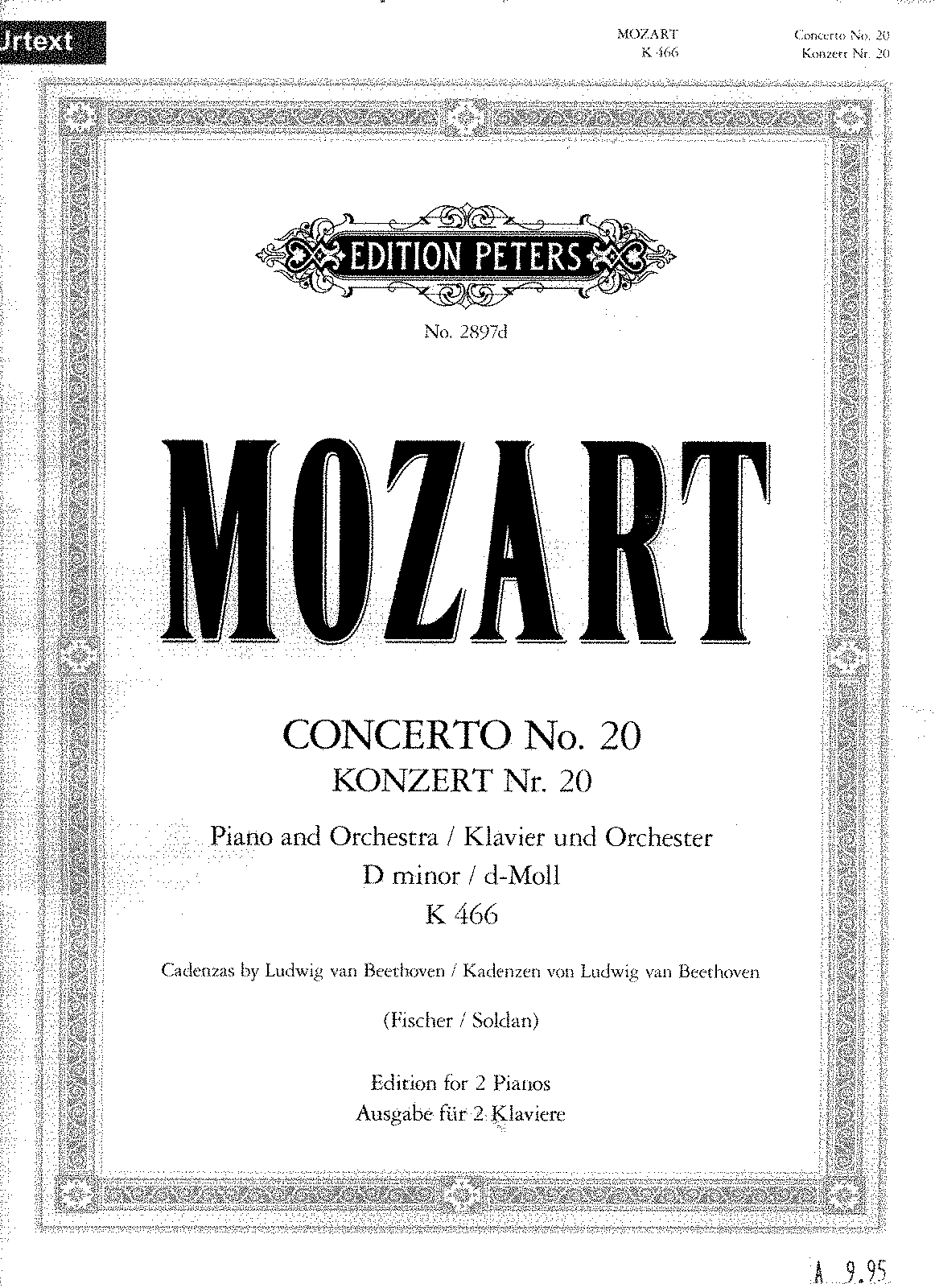 Piano Concerto No.20 In D Minor, K.466 (Mozart, Wolfgang Amadeus ...