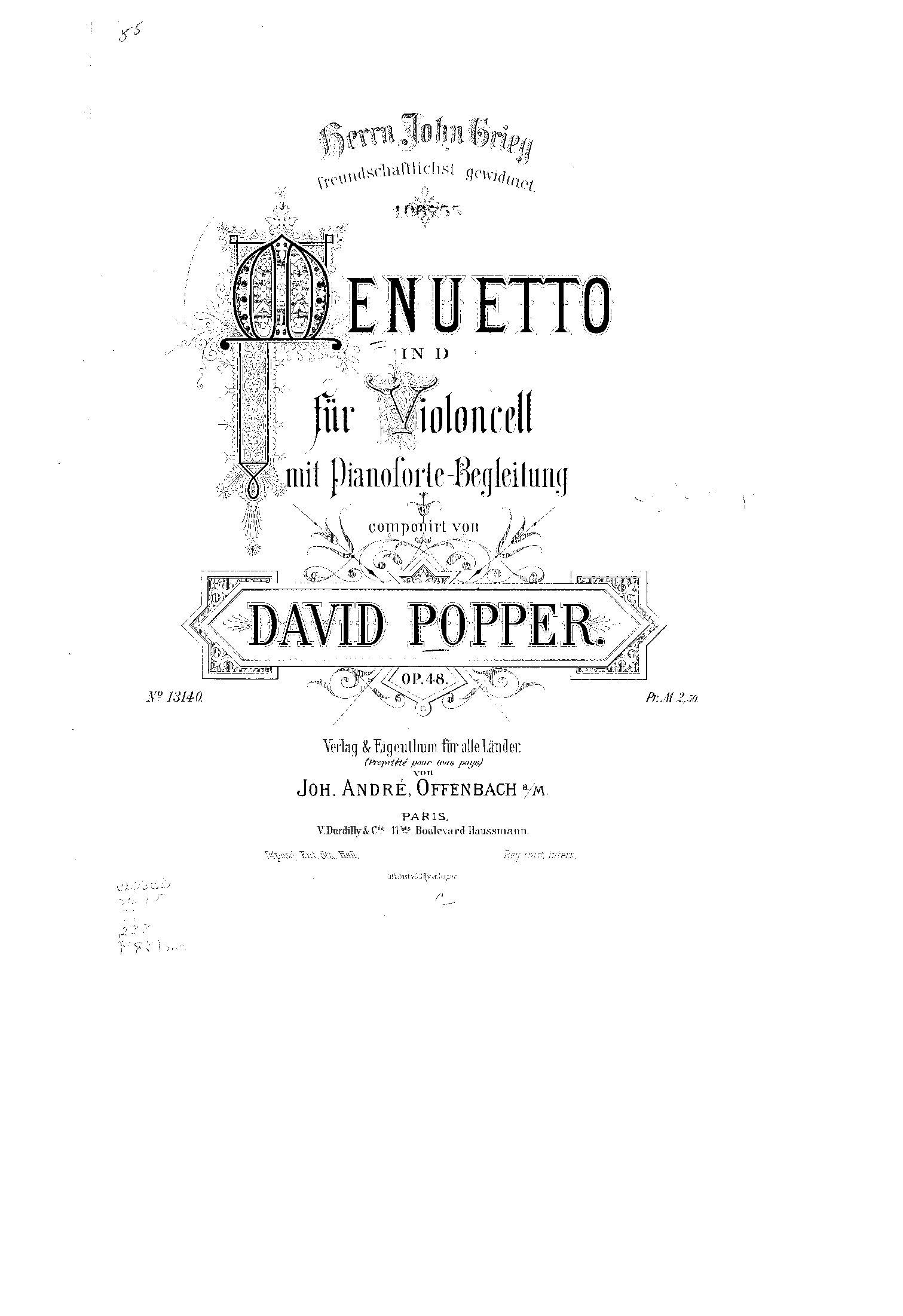 Menuetto in D for Cello and Piano
