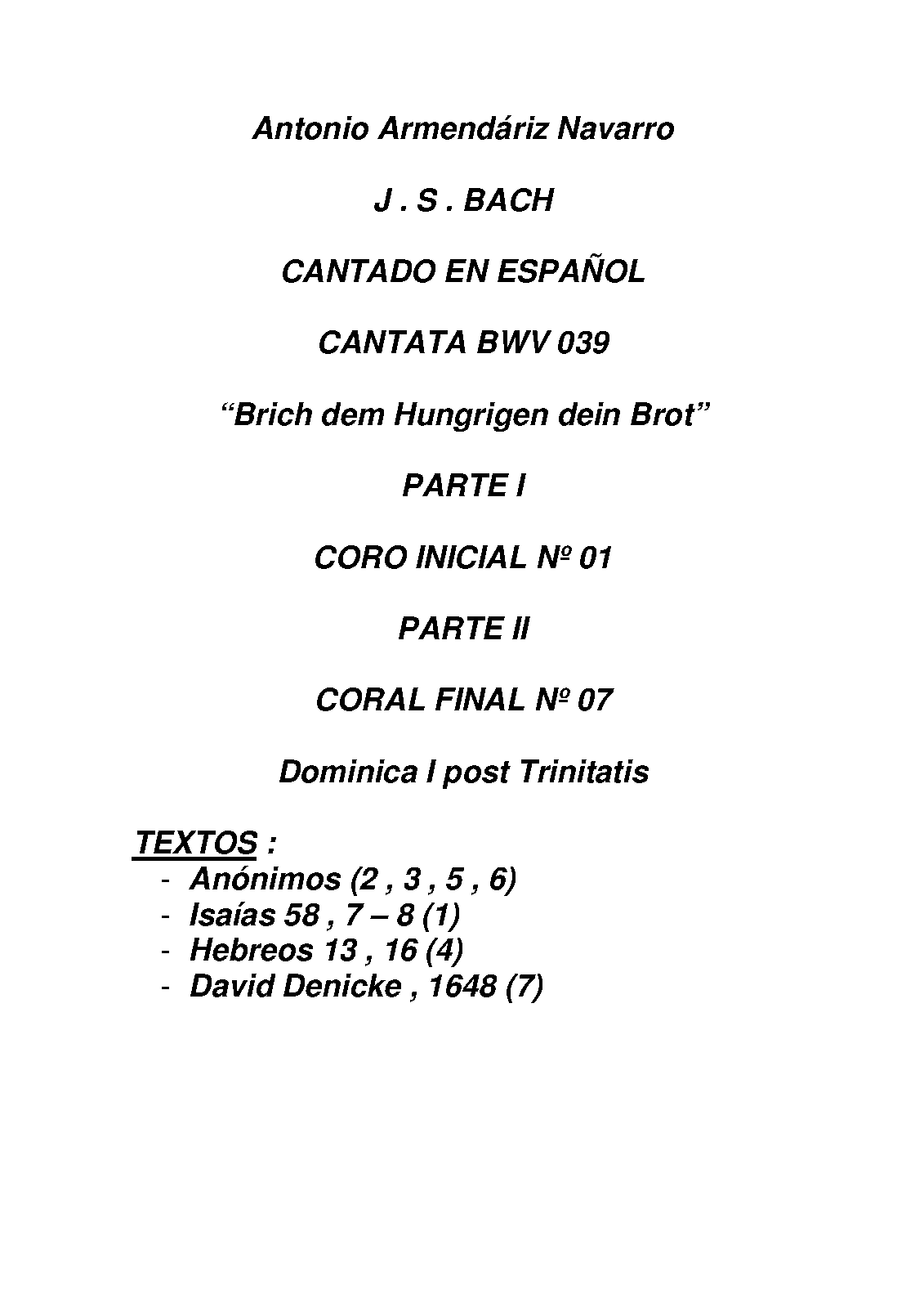 Brich dem Hungrigen dein Brot, BWV 39 (Bach, Johann Sebastian) IMSLP