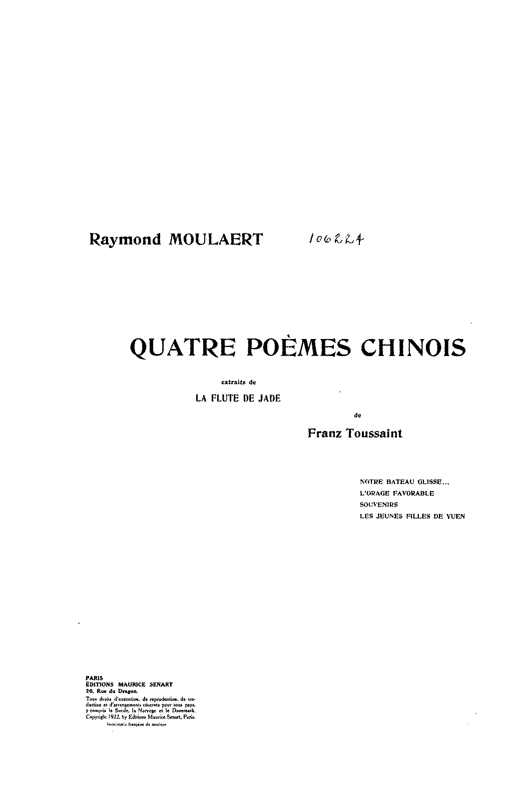 4 Poèmes chinois (Moulaert, Raymond) - IMSLP