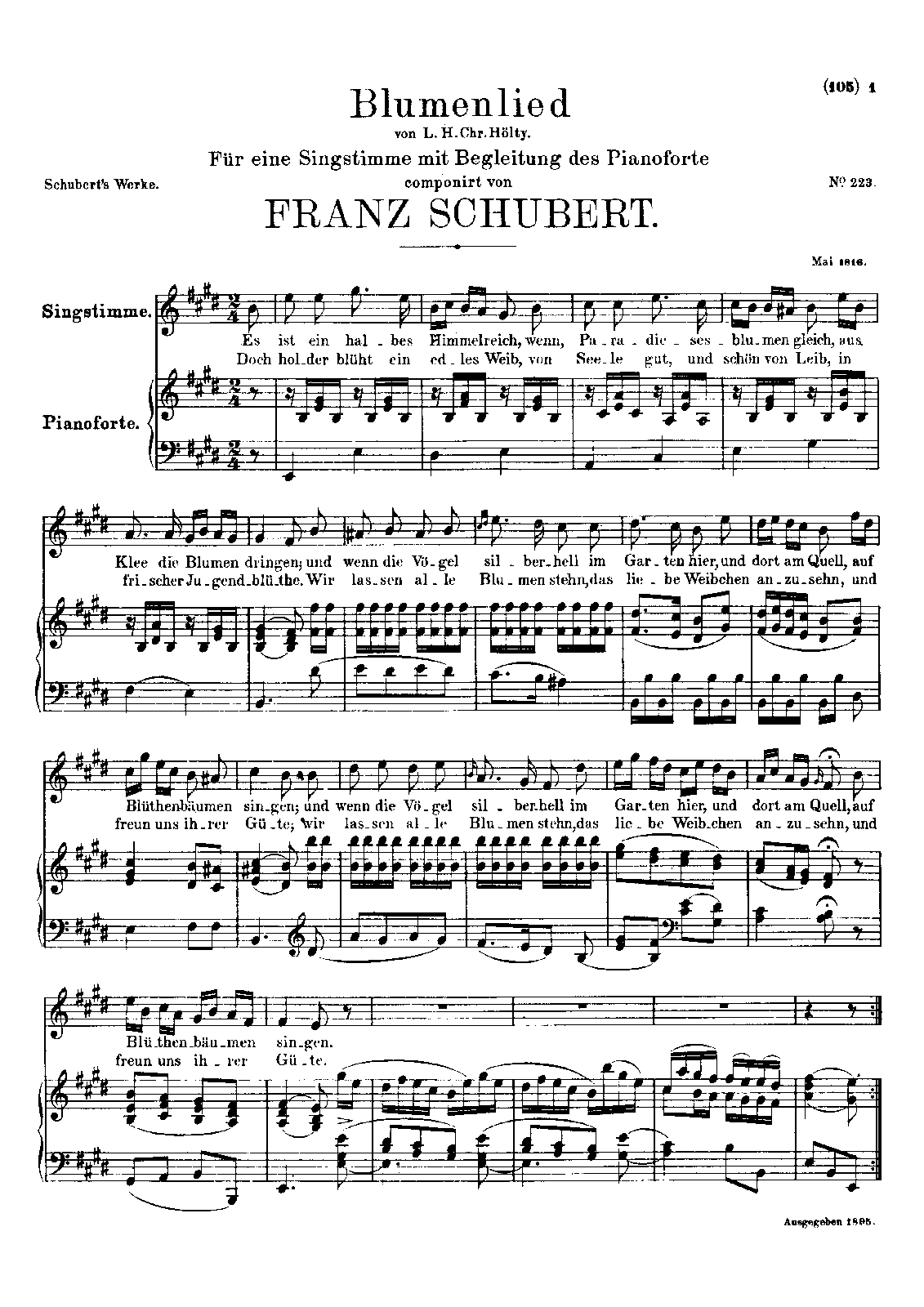 Blumenlied, D.431 (Schubert, Franz) IMSLP Free Sheet Music PDF Download