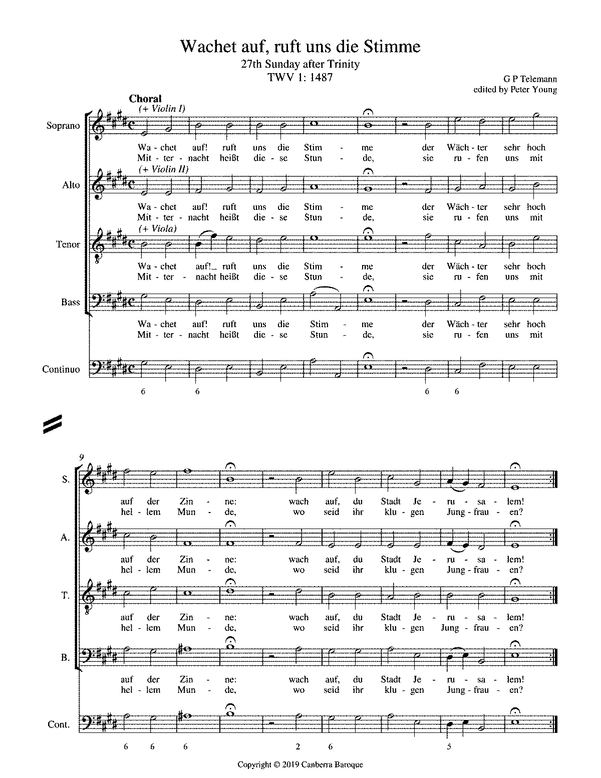 Wachet auf! ruft uns die Stimme, TWV 1:1487 (Telemann, Georg Philipp ...