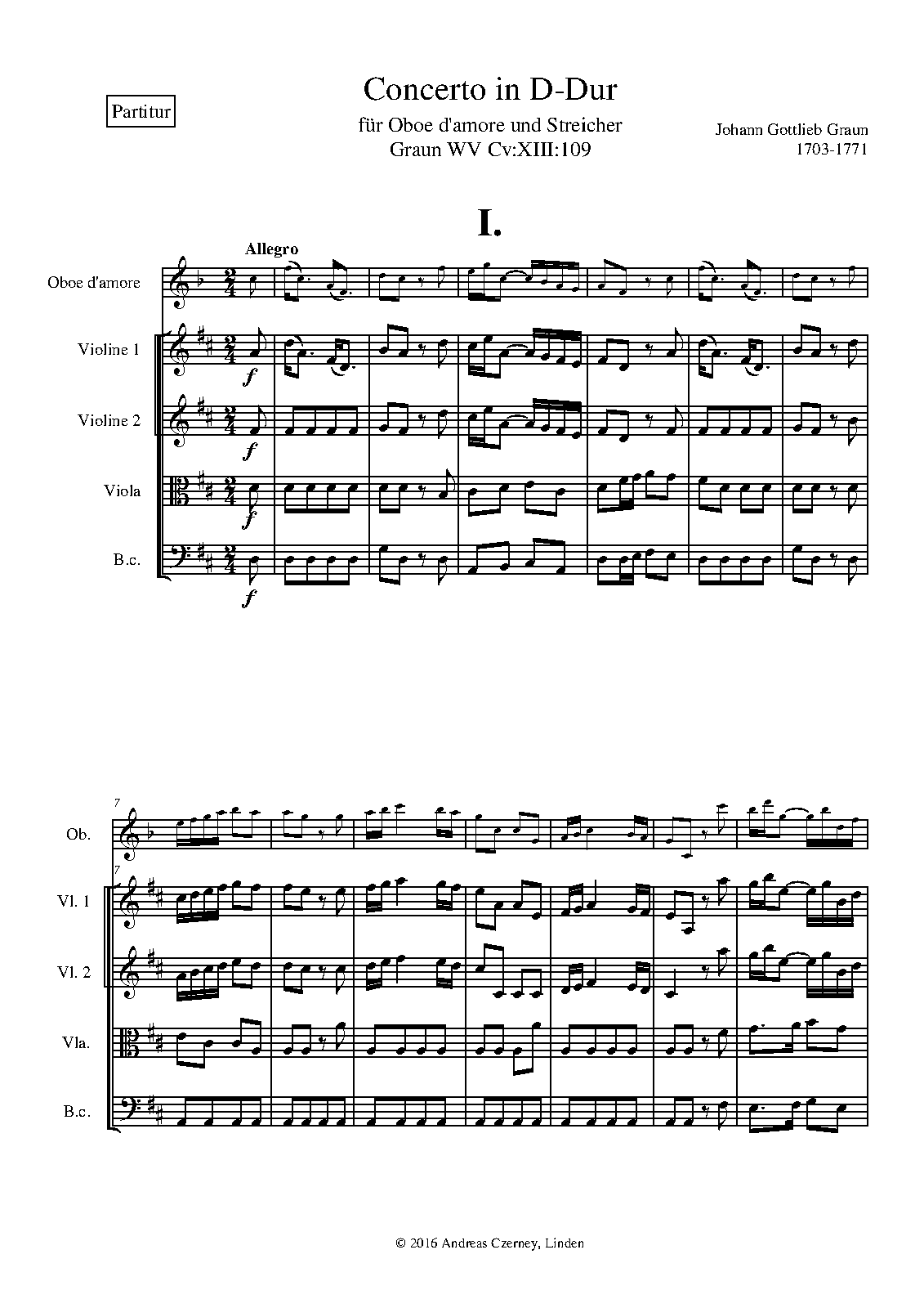 Oboe d'Amore Concerto in D major, GraunWV CvXIII109 (Graun, Johann