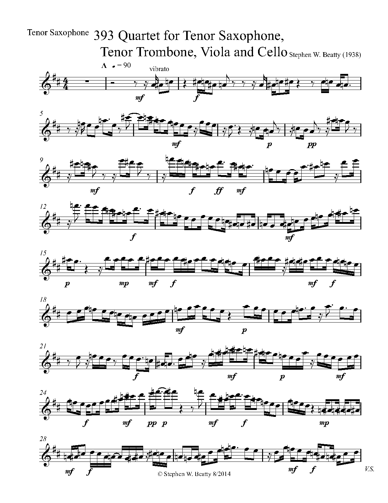 Quartet for Tenor Saxophone, Trombone, Viola and Cello, Op.393 (Beatty