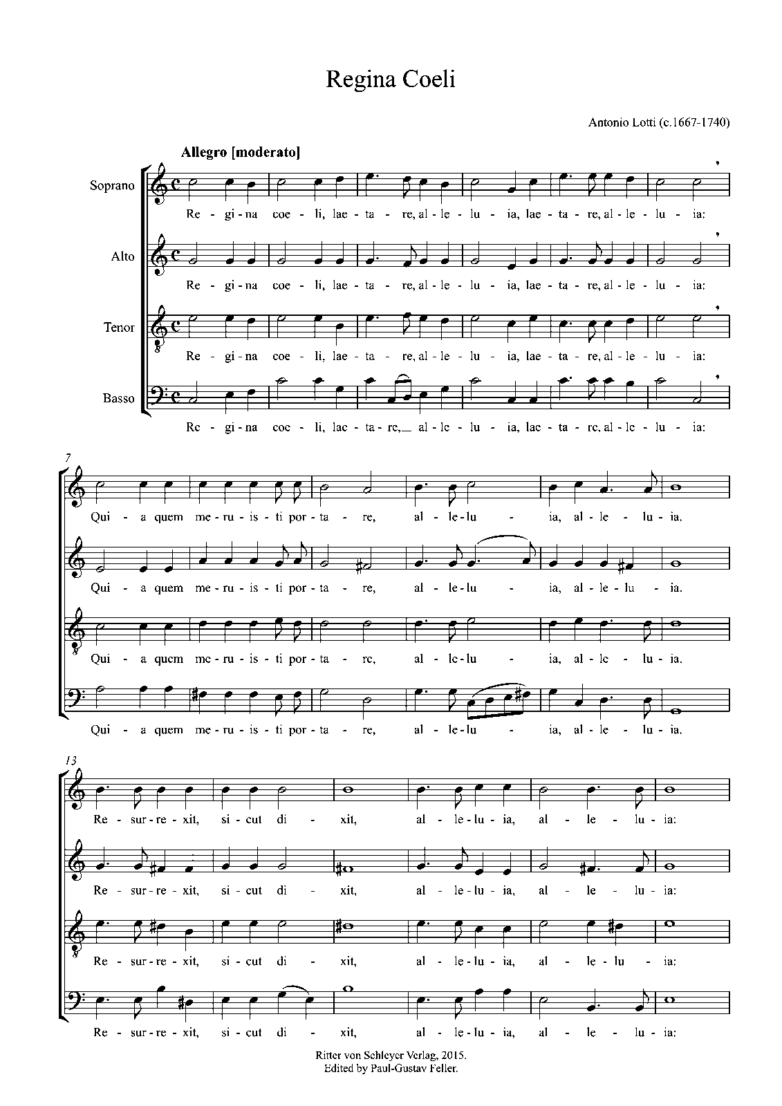 Regina Coeli Lotti Antonio Imslp Petrucci Music