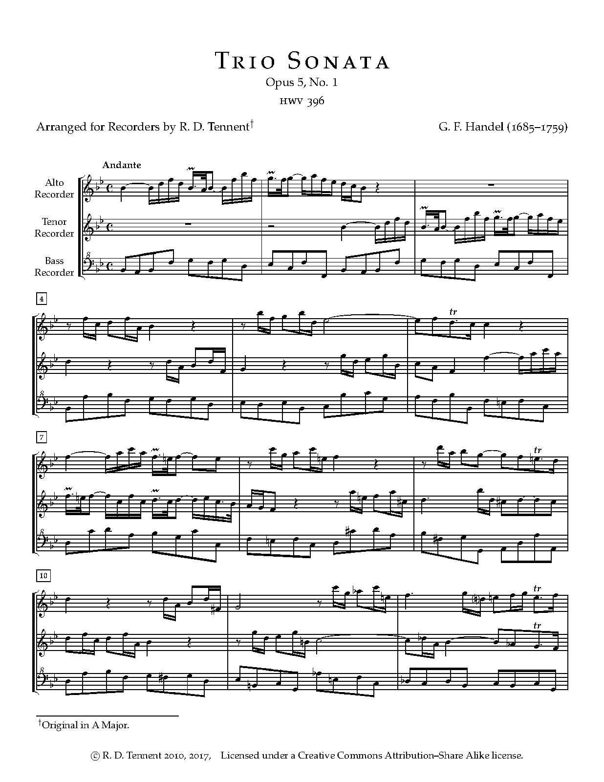 Trio Sonata in A major, HWV 396 (Handel, Frideric) IMSLP