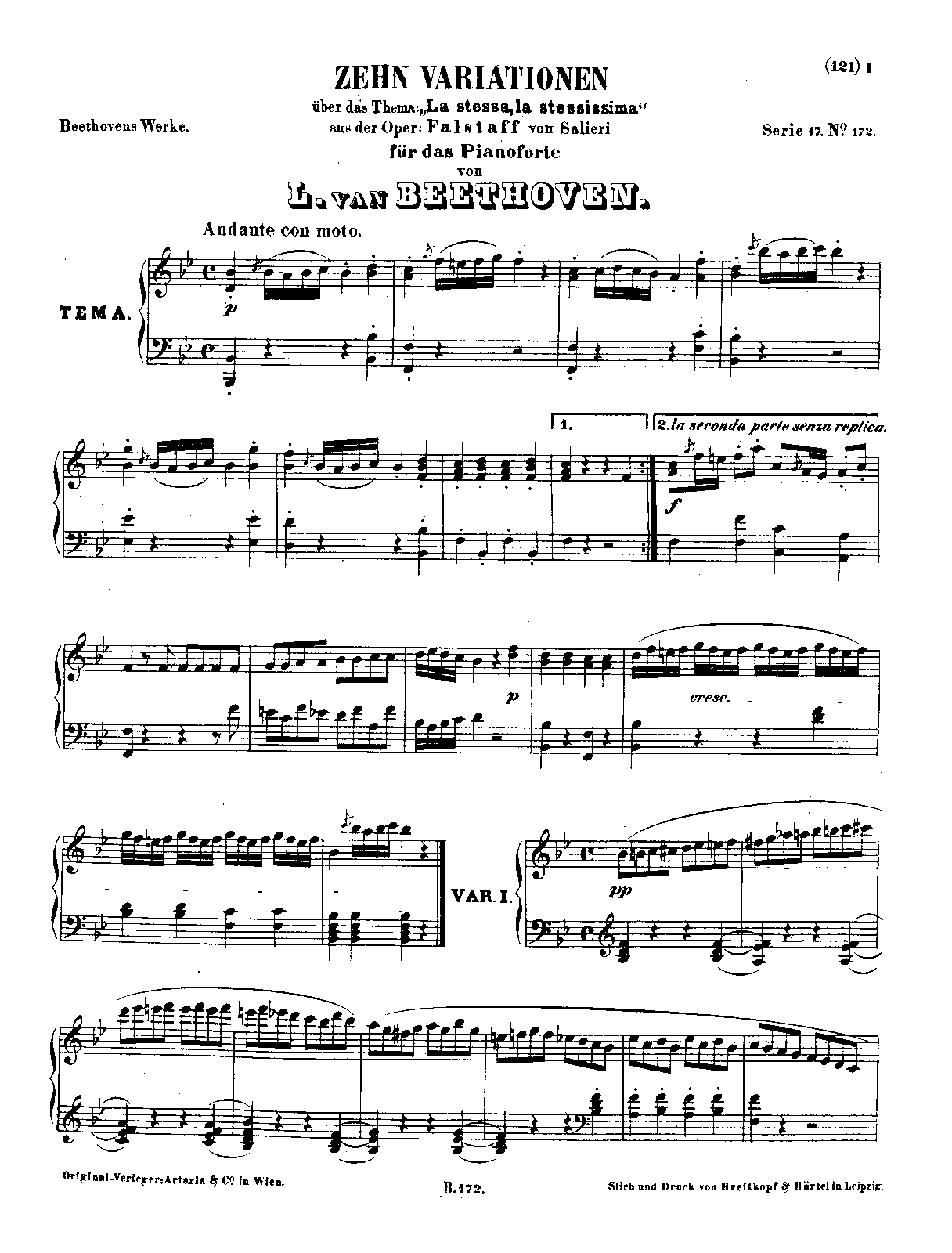 10 Variations on 'La stessa, la stessissima' from the Opera 'Falstaff' by Salieri WoO 73