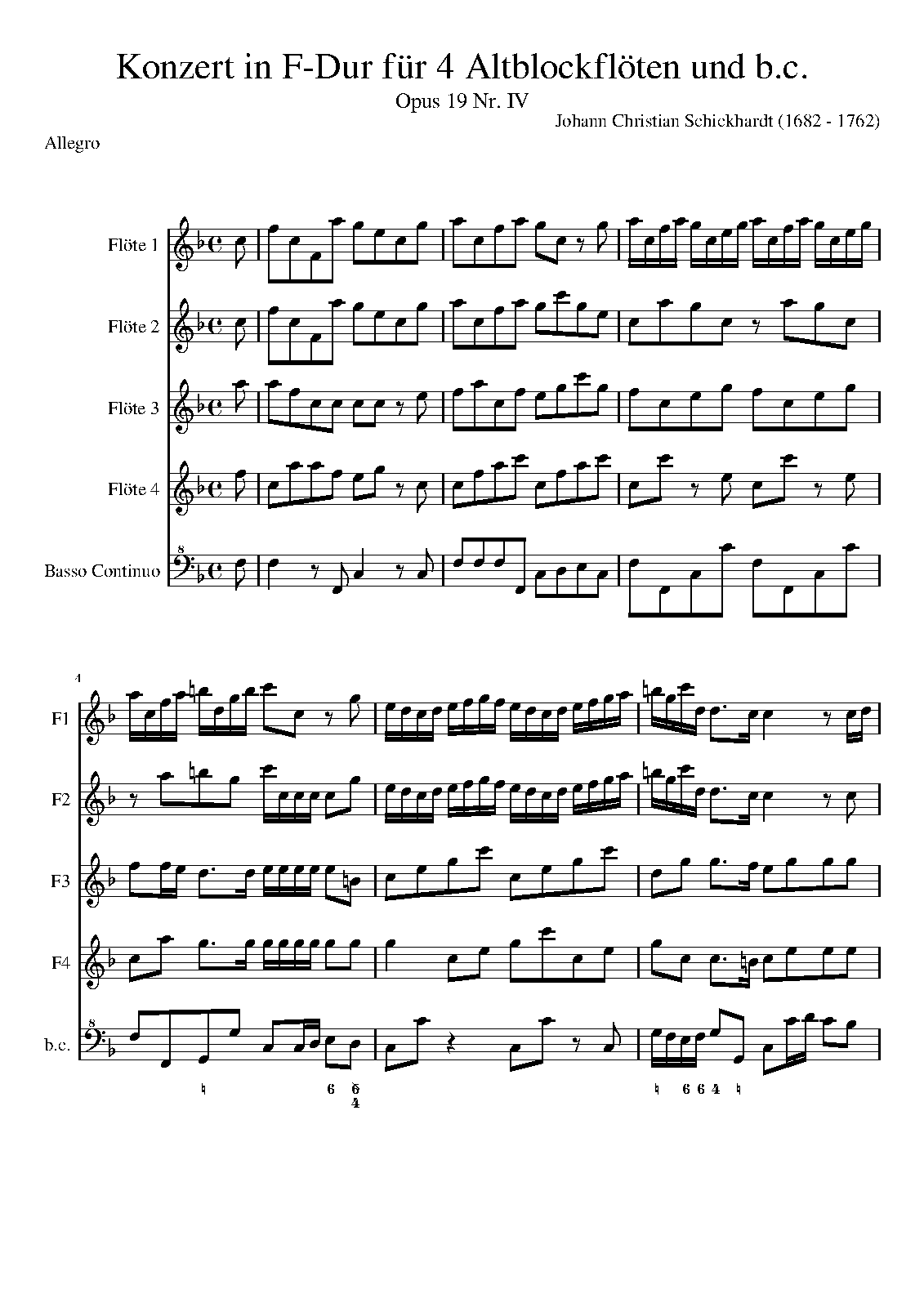 Concerto for 4 Recorders and Continuo in F major, Op.19 No.4