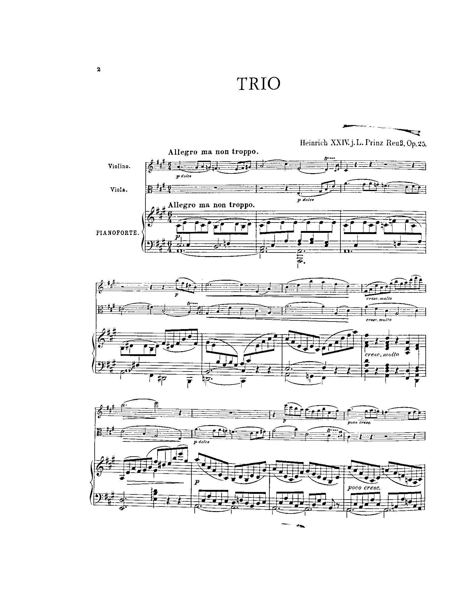 Trio in A major for Violin, Viola and Piano, Op.25 (Reuss, Heinrich