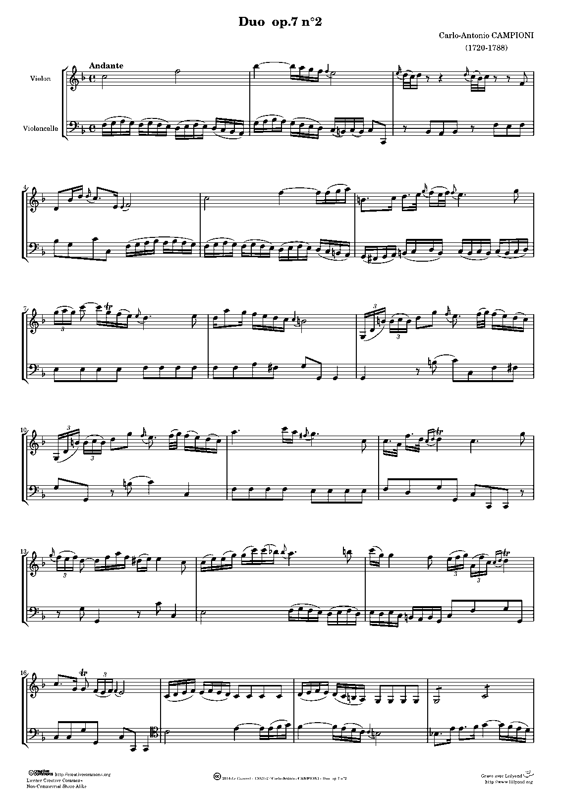 6 Duos for Violin and Cello (Campioni, Carlo Antonio) IMSLP Free Sheet Music PDF Download 6 Duos for Violin and Cello (Campioni, Carlo Antonio) IMSLP Free Sheet Music PDF Download