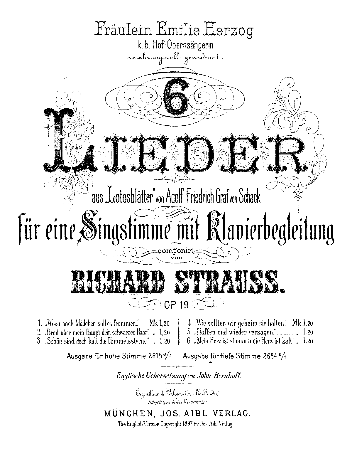 6 Lieder aus 'Lotosblätter', Op.19 (Strauss, Richard) - IMSLP: Free ...