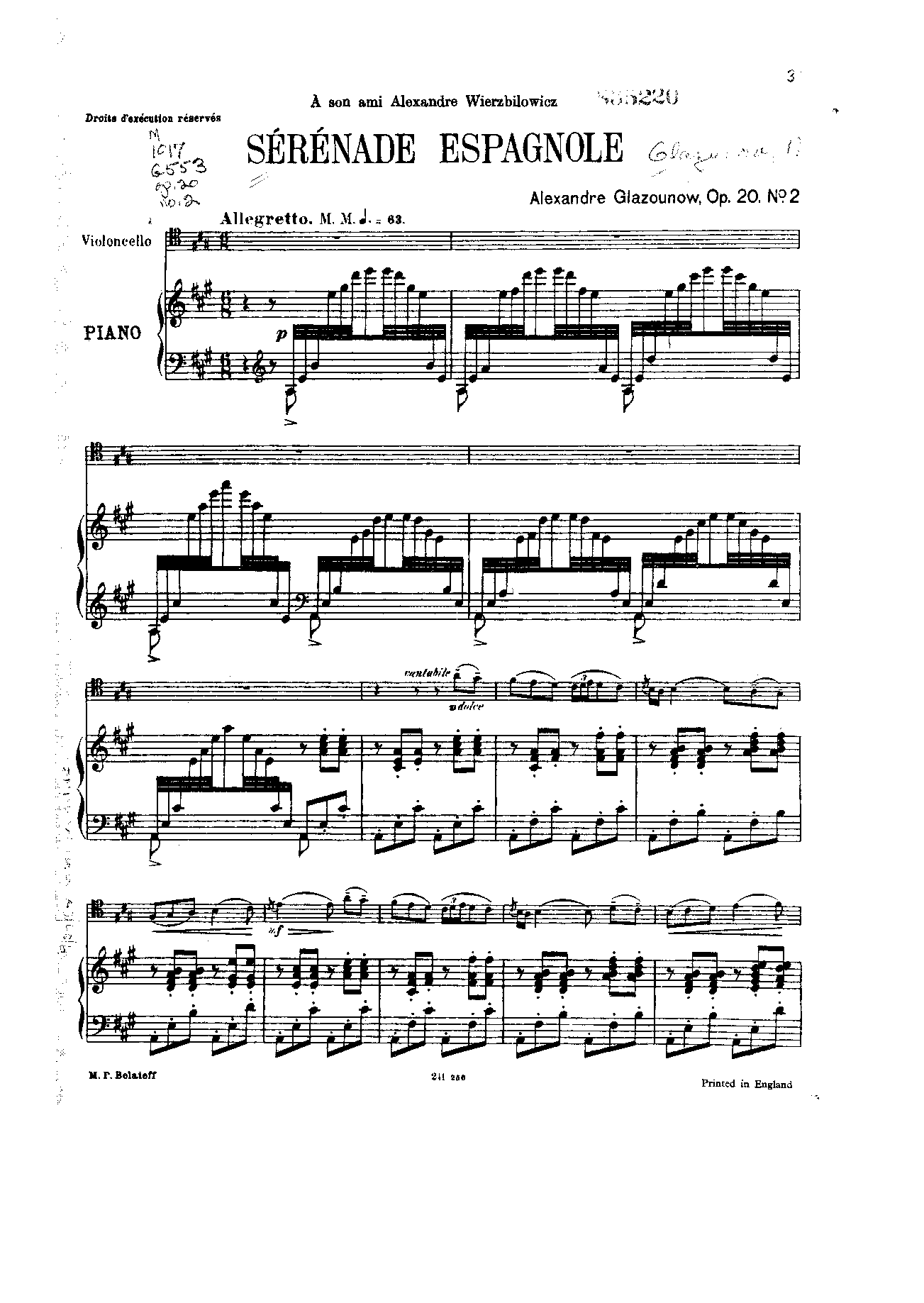 2 Pieces for Cello and Orchestra, Op.20 (Glazunov, Aleksandr) IMSLP