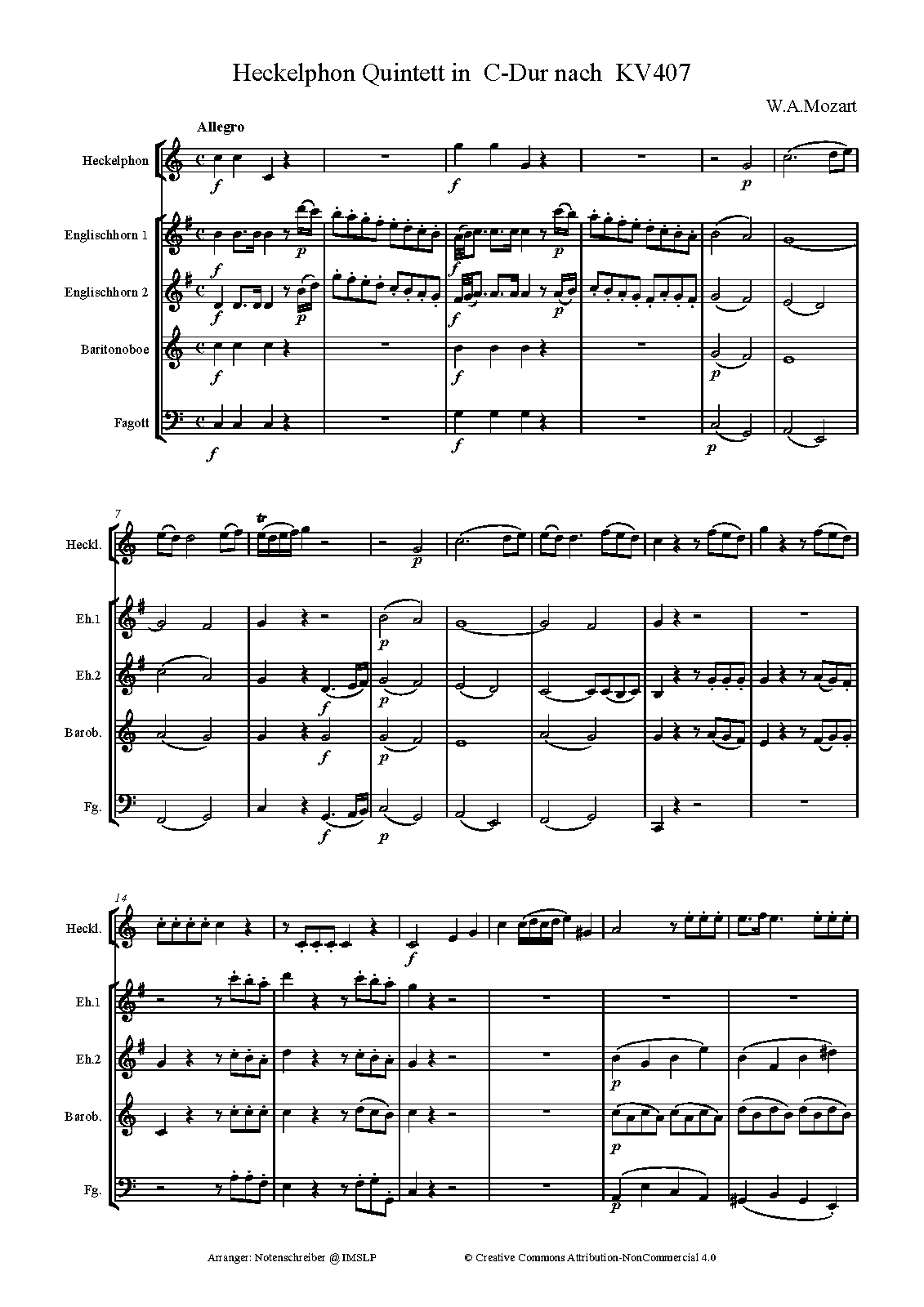 Horn Quintet in Eflat major, K.407/386c (Mozart, Wolfgang Amadeus