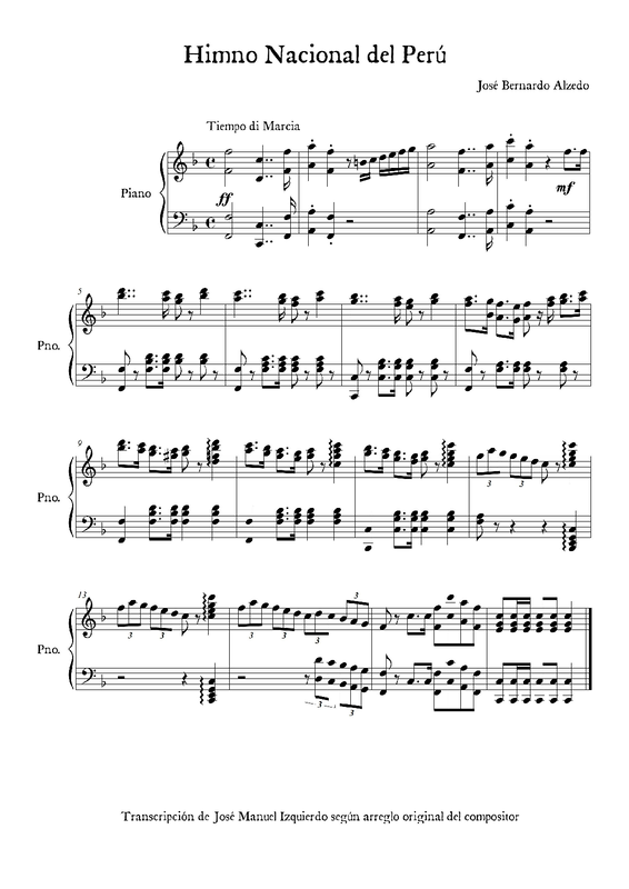 free sheet notes music José IMSLP del nacional Himno Bernardo)  (Alzedo,  Perú