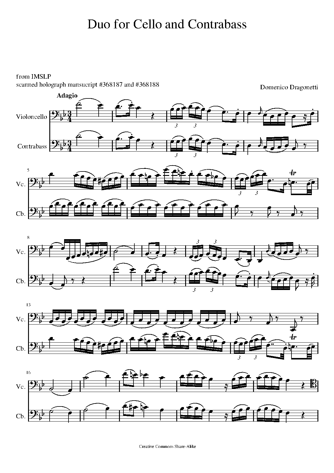 Duet for Cello and Contrabass Domenico) IMSLP