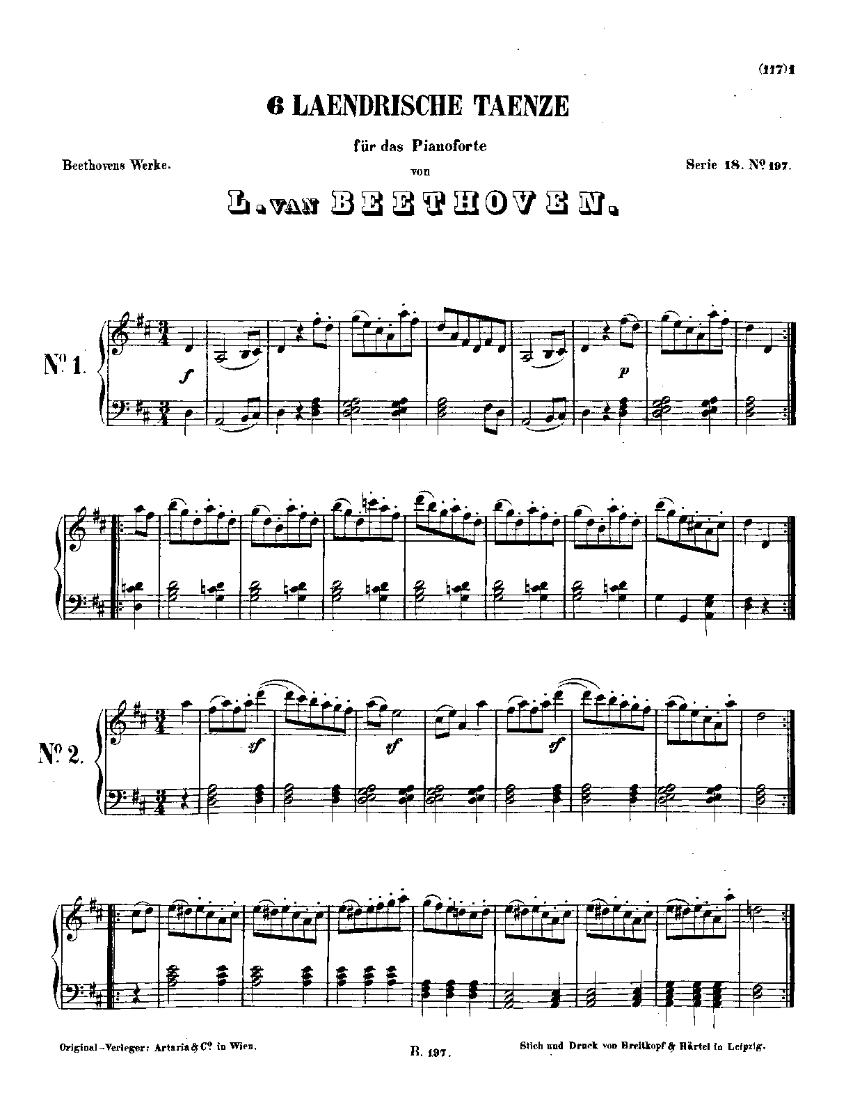 6 Ländler for Two Violins and Bass (Cello)