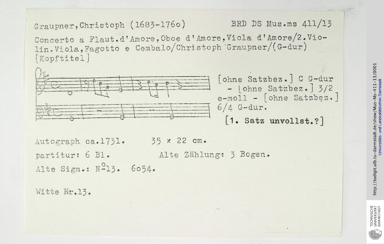 Concerto for Flute d'amore, Oboe d'amore and Viola d'amore in G major