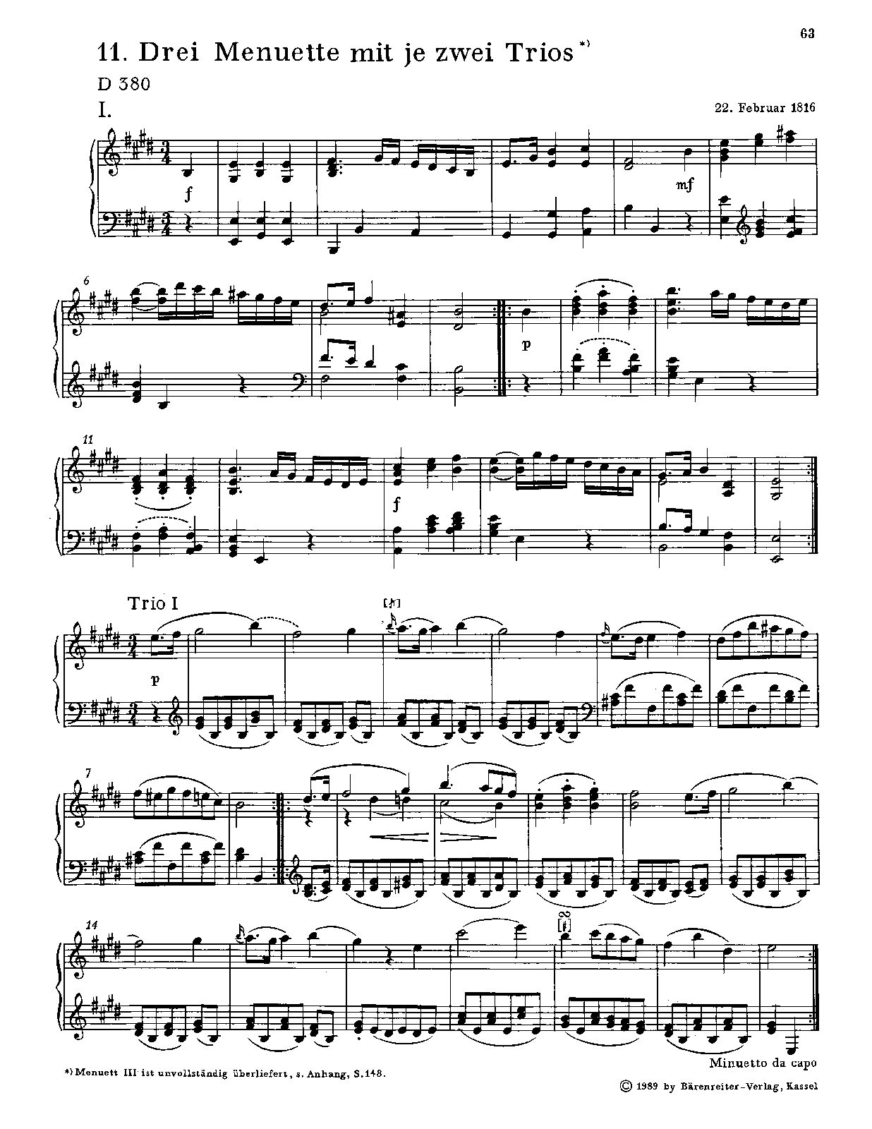 3 Minuets, each with 2 Trios