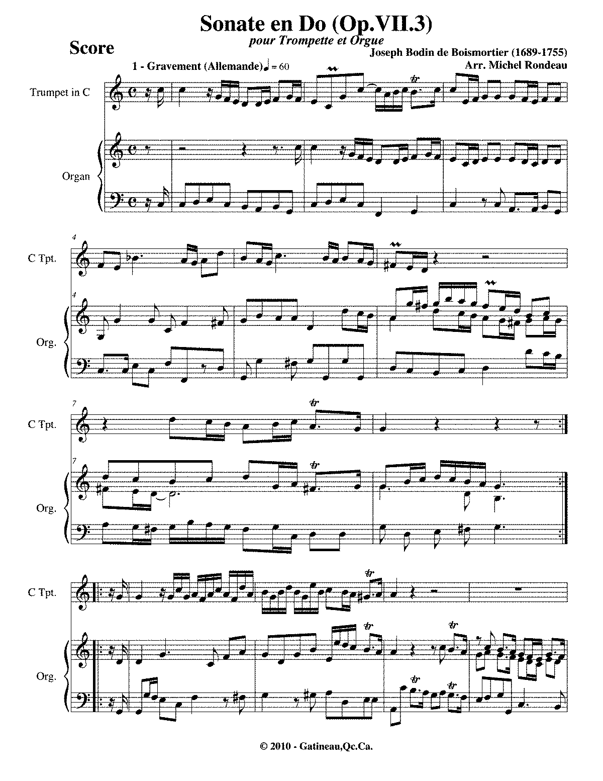 Sonata for 3 Flutes in A major, PB 255 (Boismortier, Joseph Bodin de ...