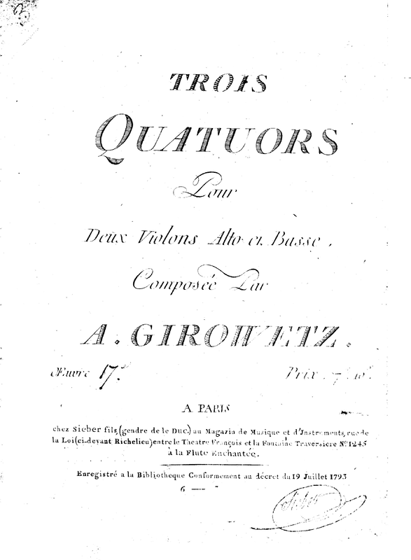 6 String Quartets, Op.17 (Gyrowetz, Adalbert) IMSLP Free Sheet Music