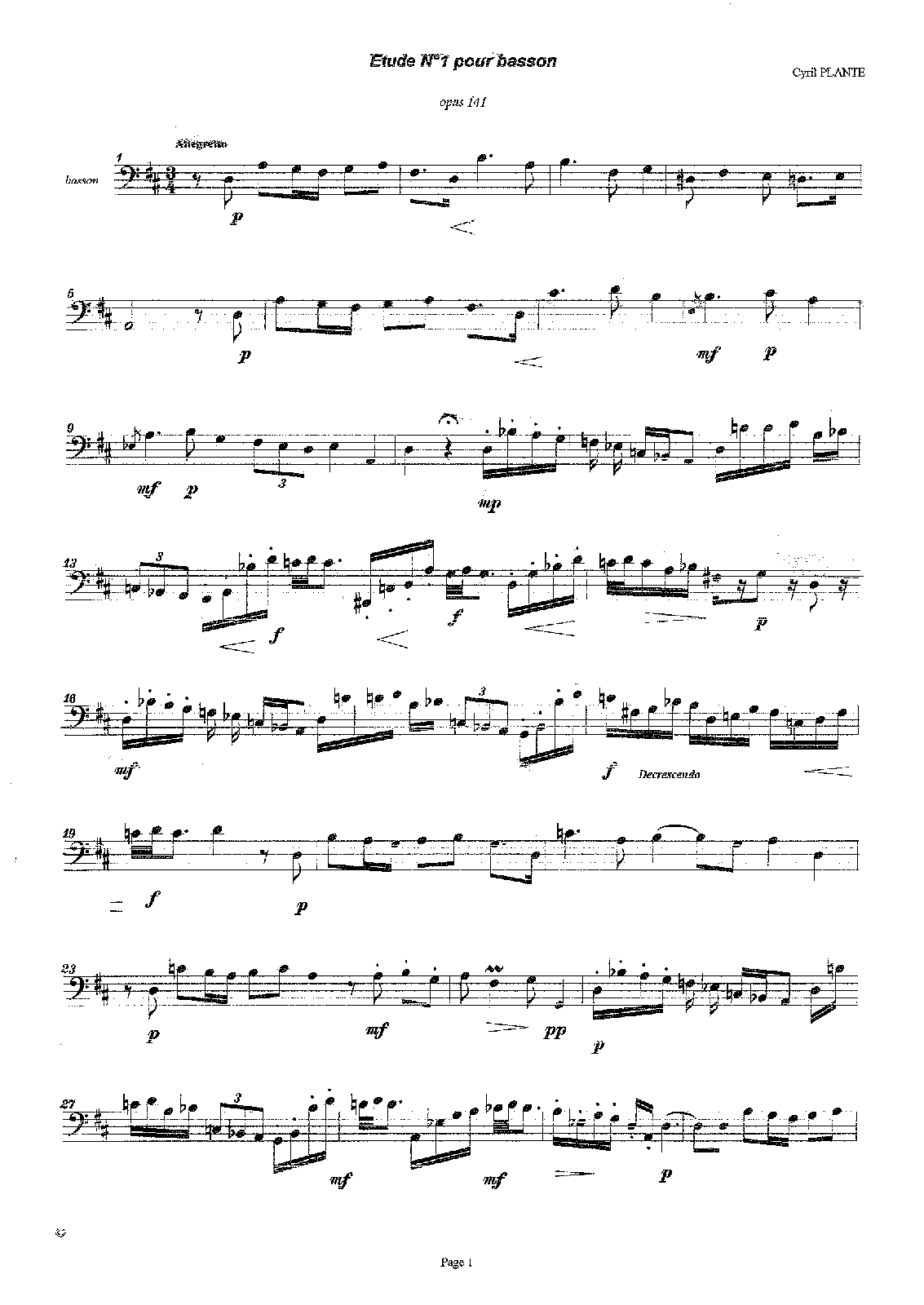 10 Etudes for Bassoon solo, Opp.141, 170 (Plante, Cyril) IMSLP