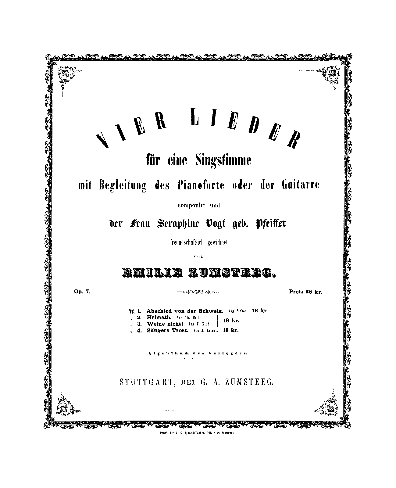 4 Lieder, Op.7 (Zumsteeg, Emilie) IMSLP