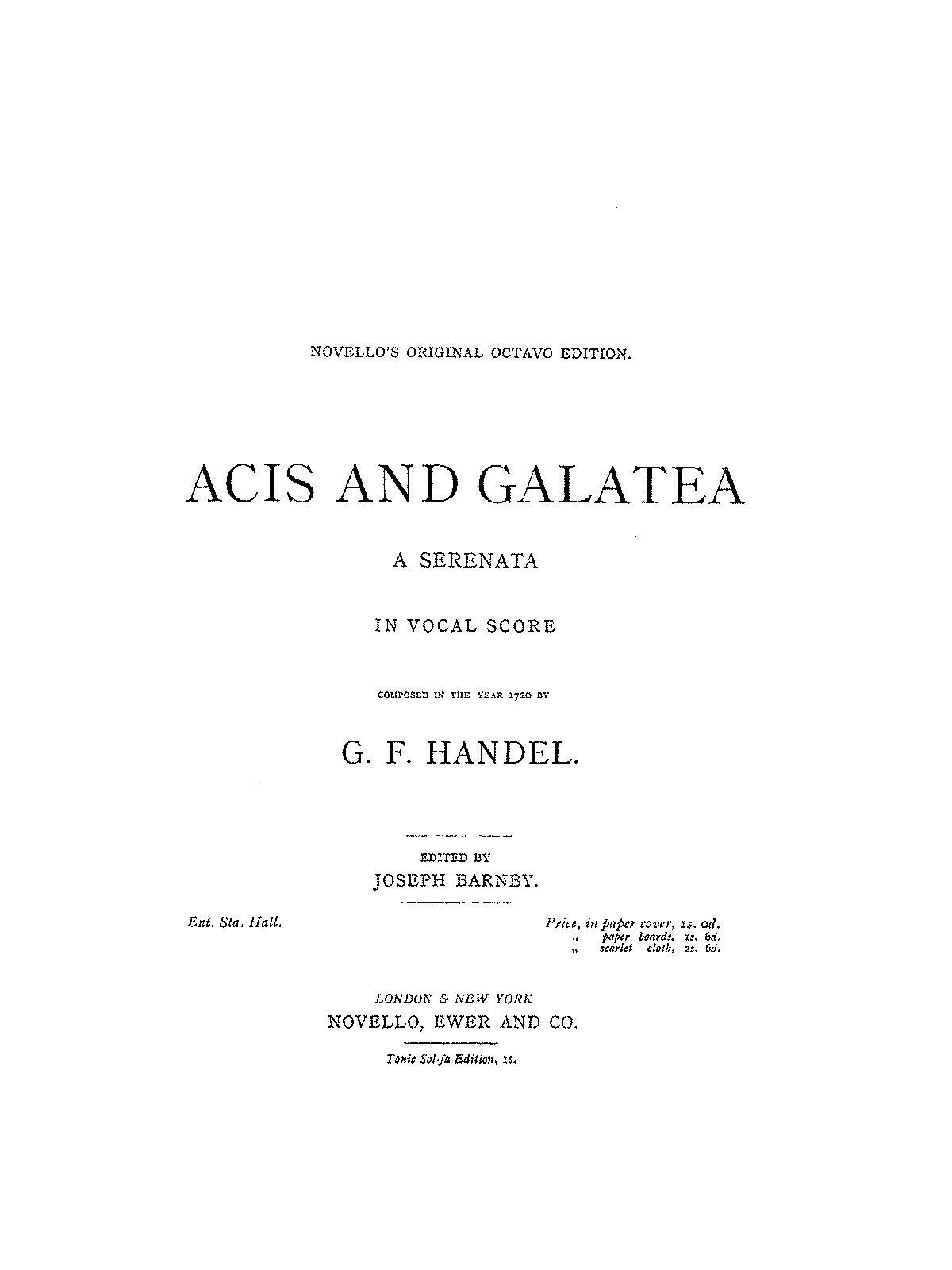 Acis And Galatea Hwv 49 Handel George Frideric Imslp Free Sheet