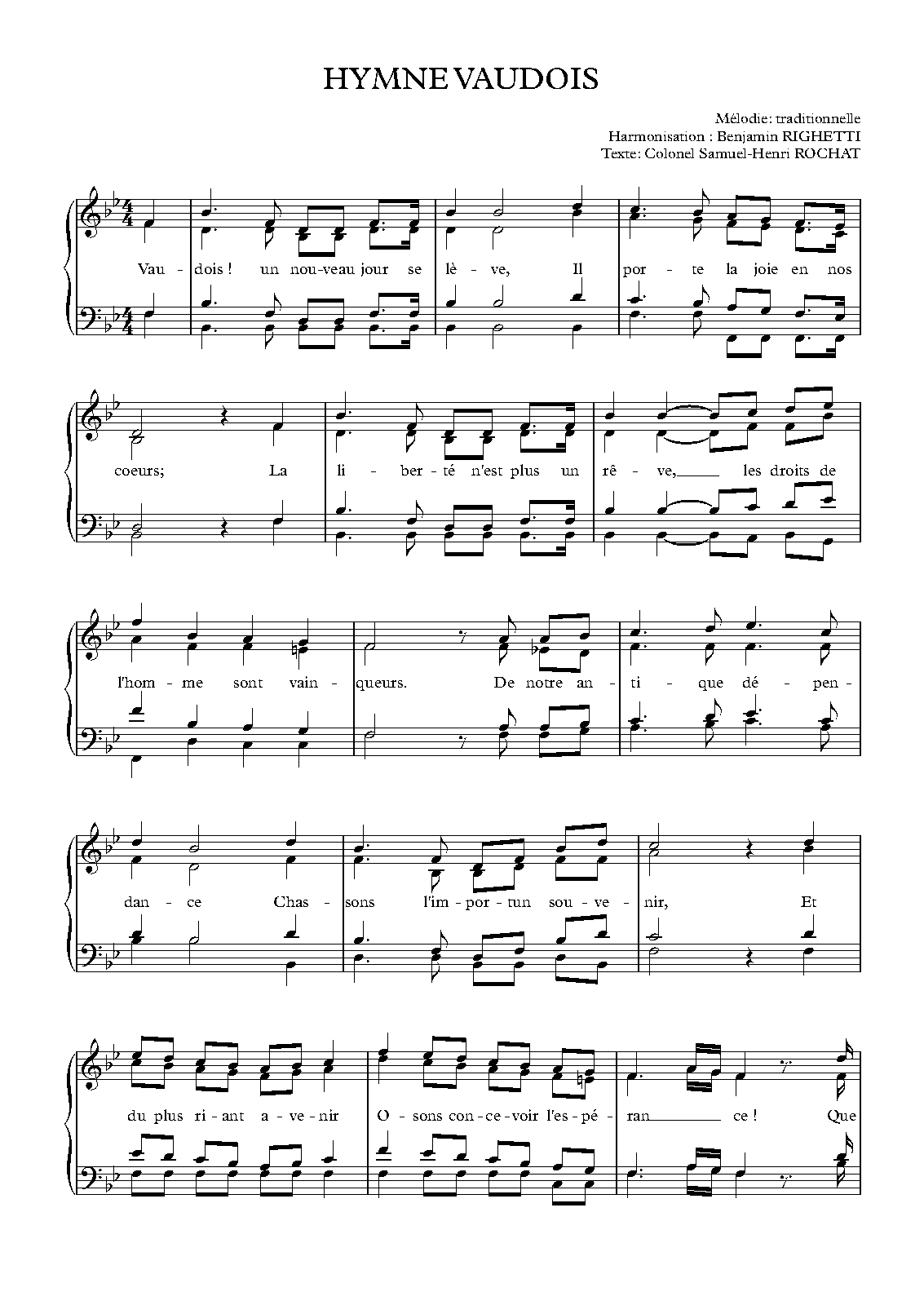 Hymne vaudois (Folk Songs, French) IMSLP