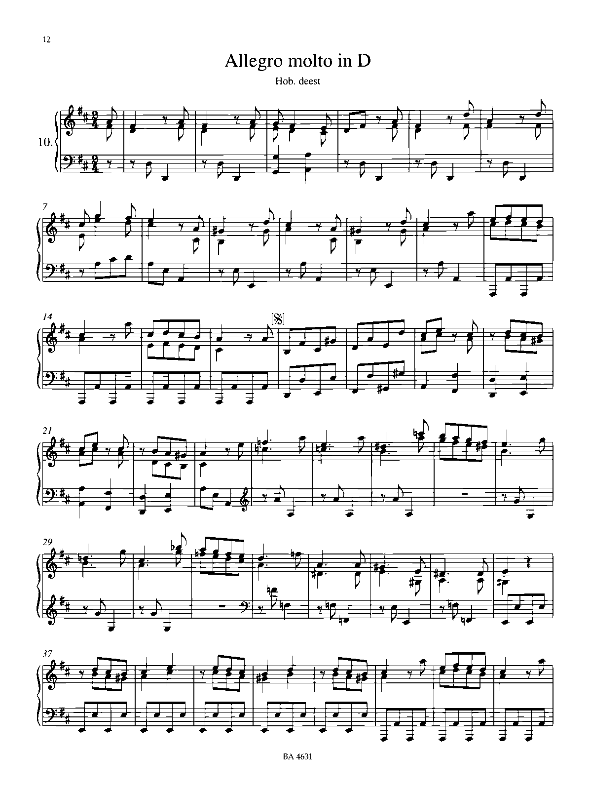 Allegro molto in D major, Hob.deest