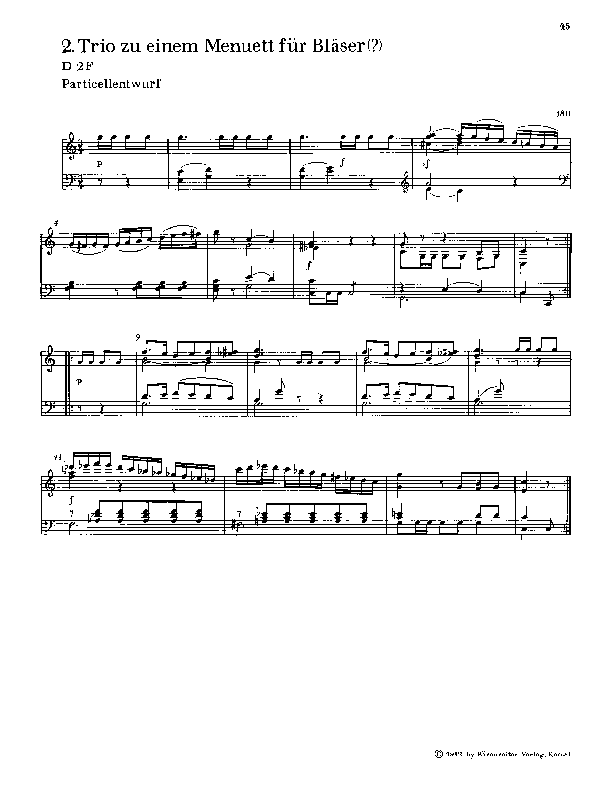 Trio of a Minuet for Winds(?), D.2f